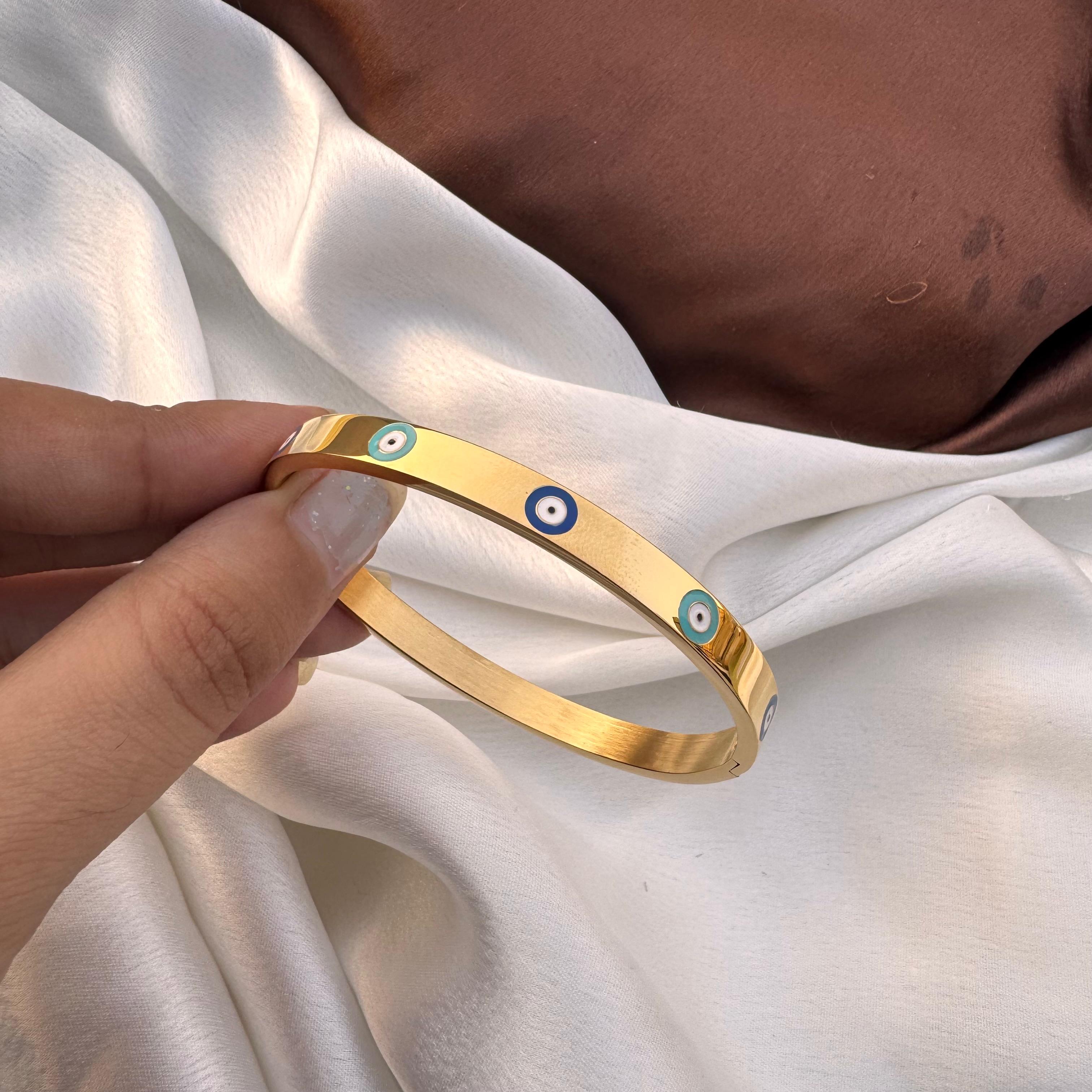 TFC Evil Drishti Gold Plated Bracelet Bangle (size 6.3)