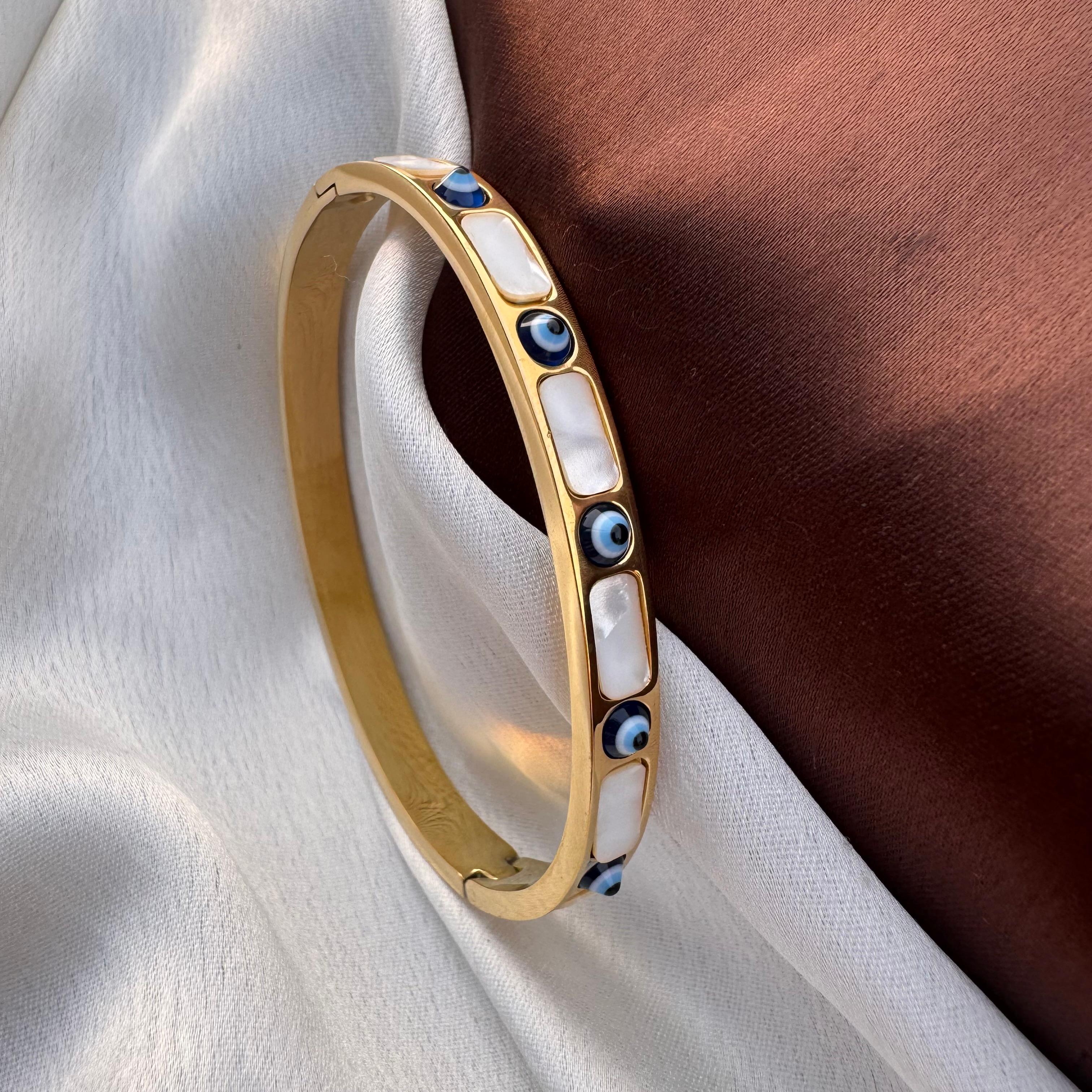 TF Ojo Malo Gold Plated Bracelet Bangle (size 6.0)