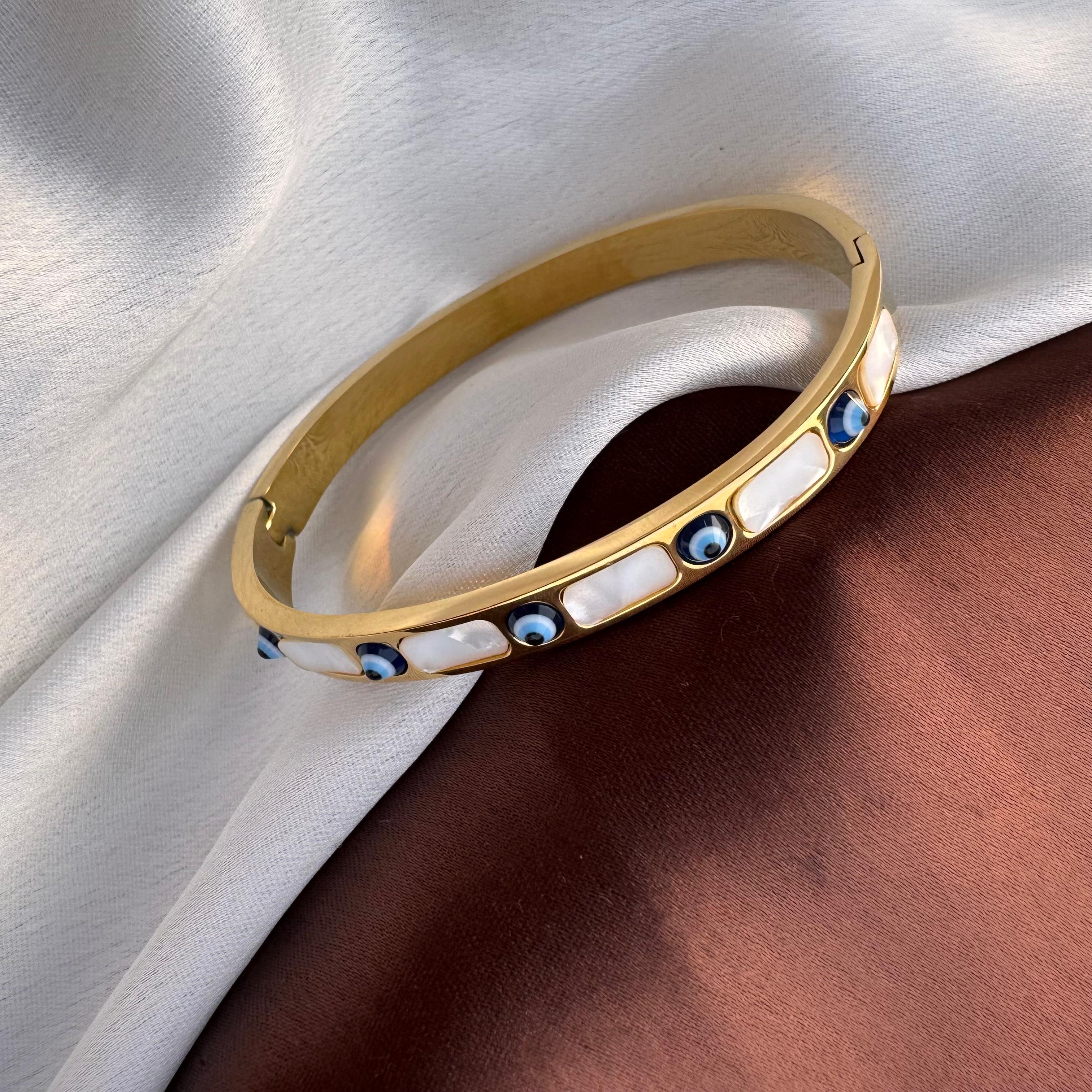 TF Ojo Malo Gold Plated Bracelet Bangle (size 6.0)