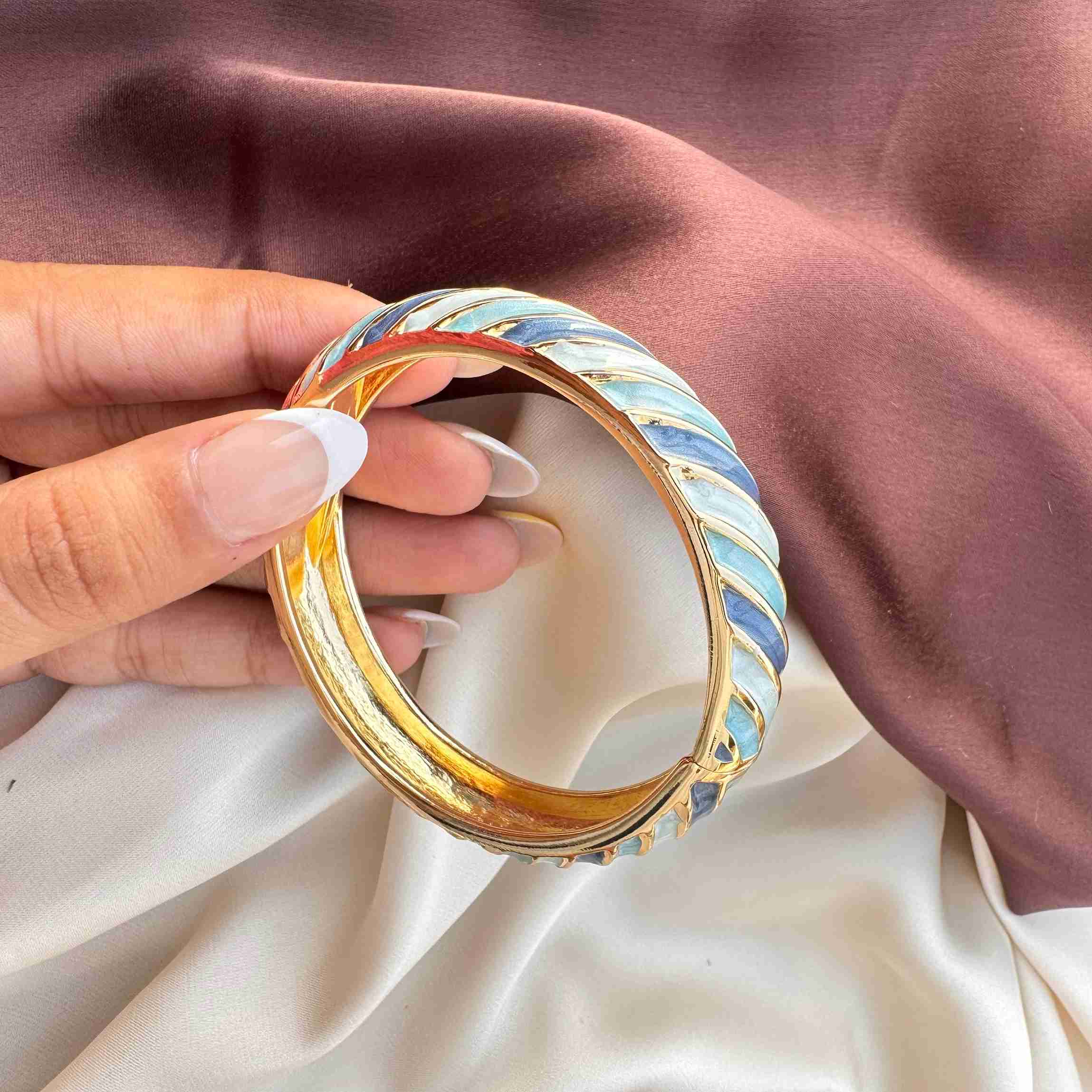 TFC Blue Swirls Gold Plated Bracelet Bangle (size 2-8)