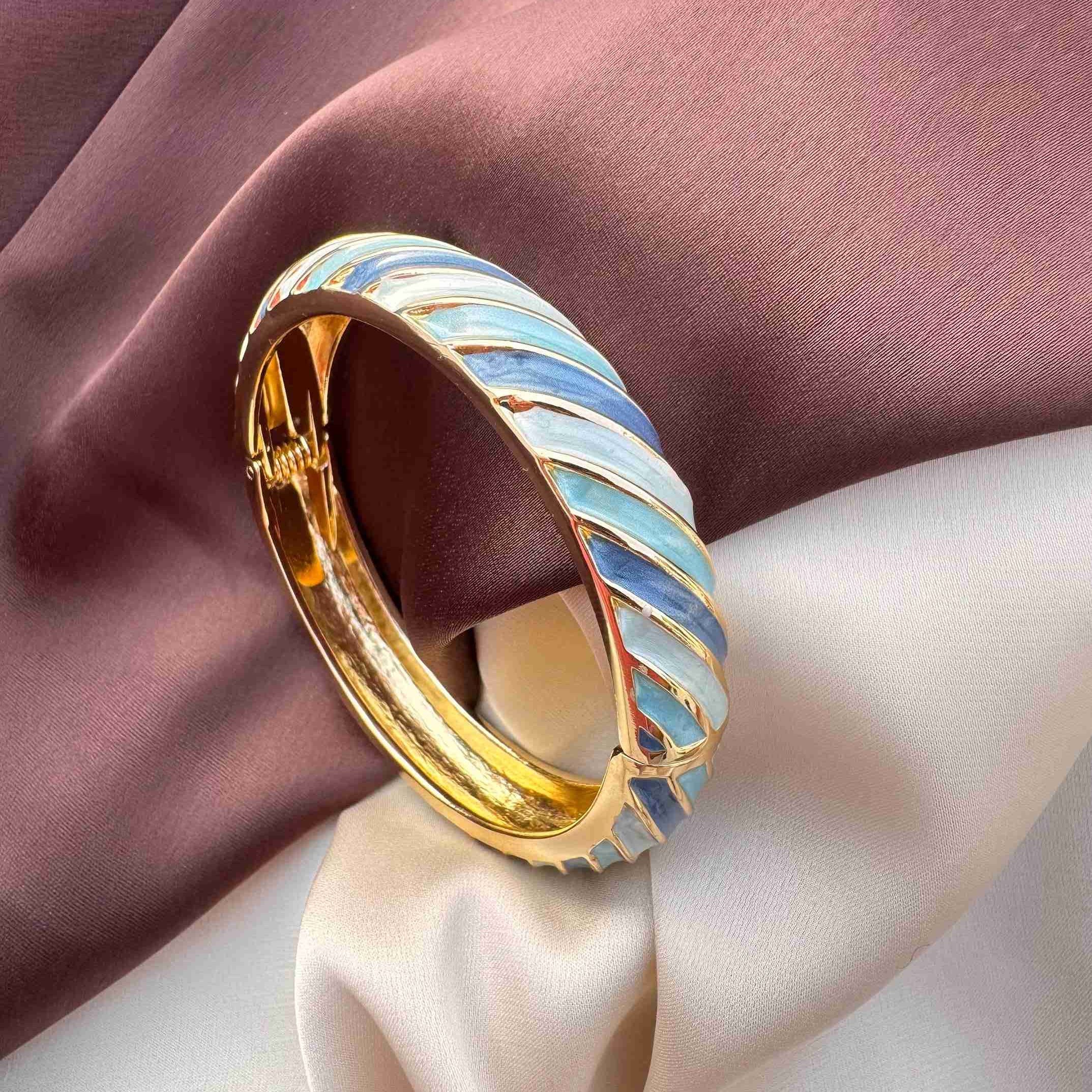 TFC Blue Swirls Gold Plated Bracelet Bangle (size 2-8)