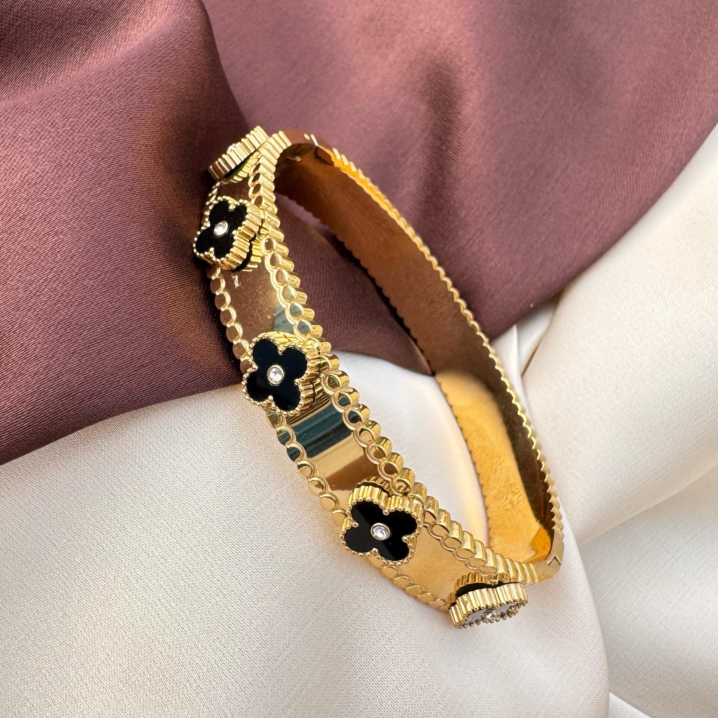 TFC  Size 2.6 Black Gemcrest Gold Plated Bracelet Bangle