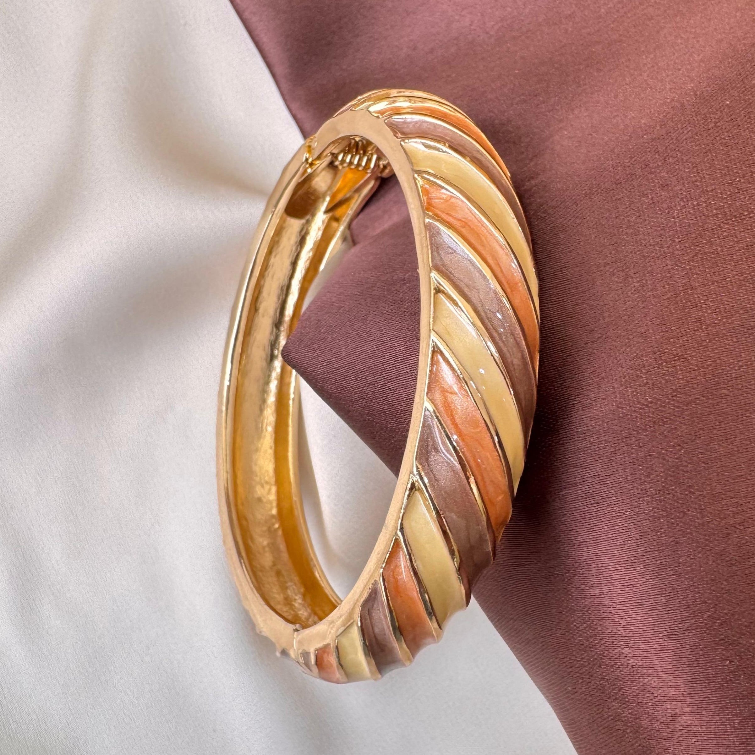 TFC Size 2-6 Brown & Orange Swirls Openable Gold Plated Bracelet Bangle