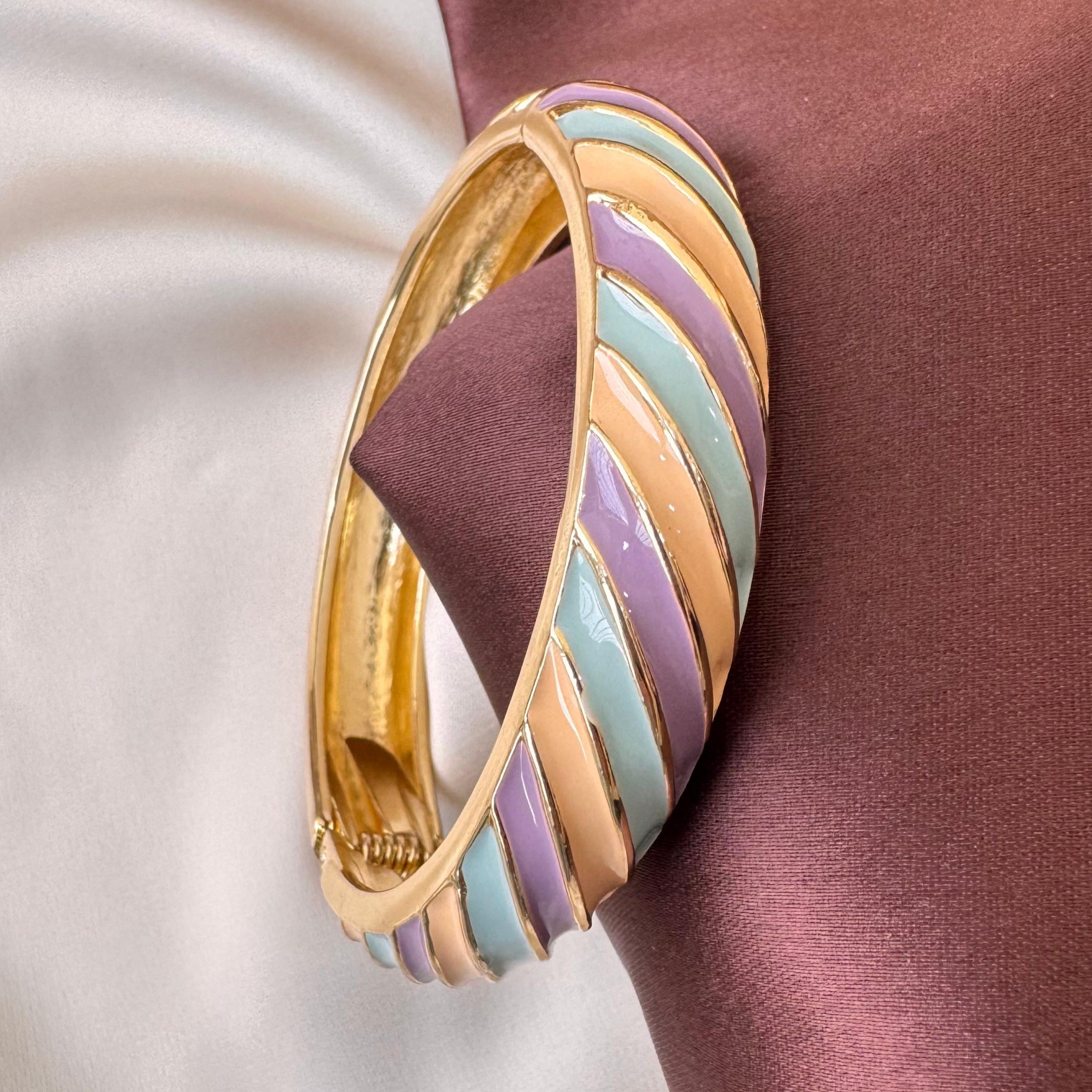 TFC Size 2-6 Purple & Orange Swirls Openable Gold Plated Bracelet Bangle