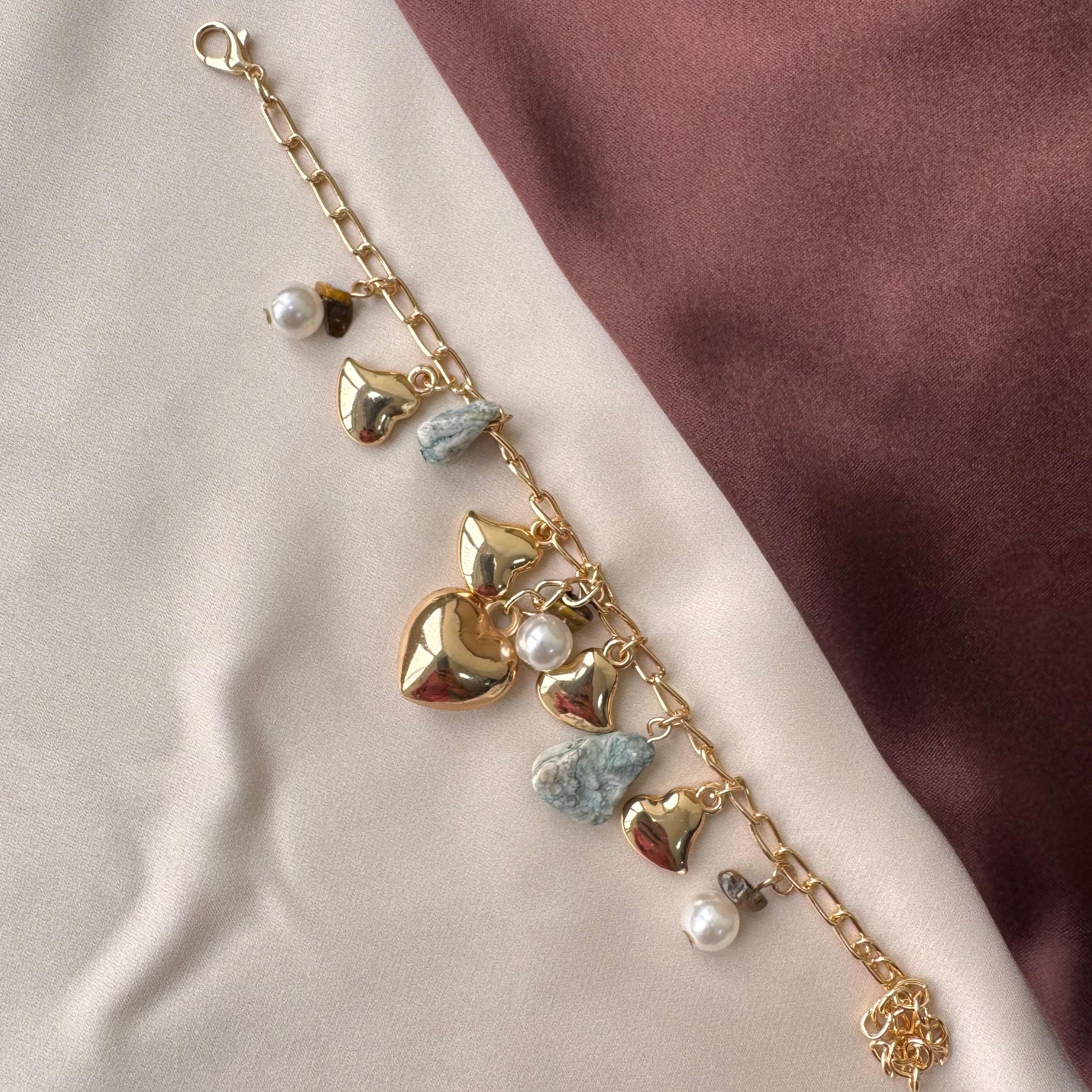 TFC Stone and Heart Charm Gold Plated Bracelet