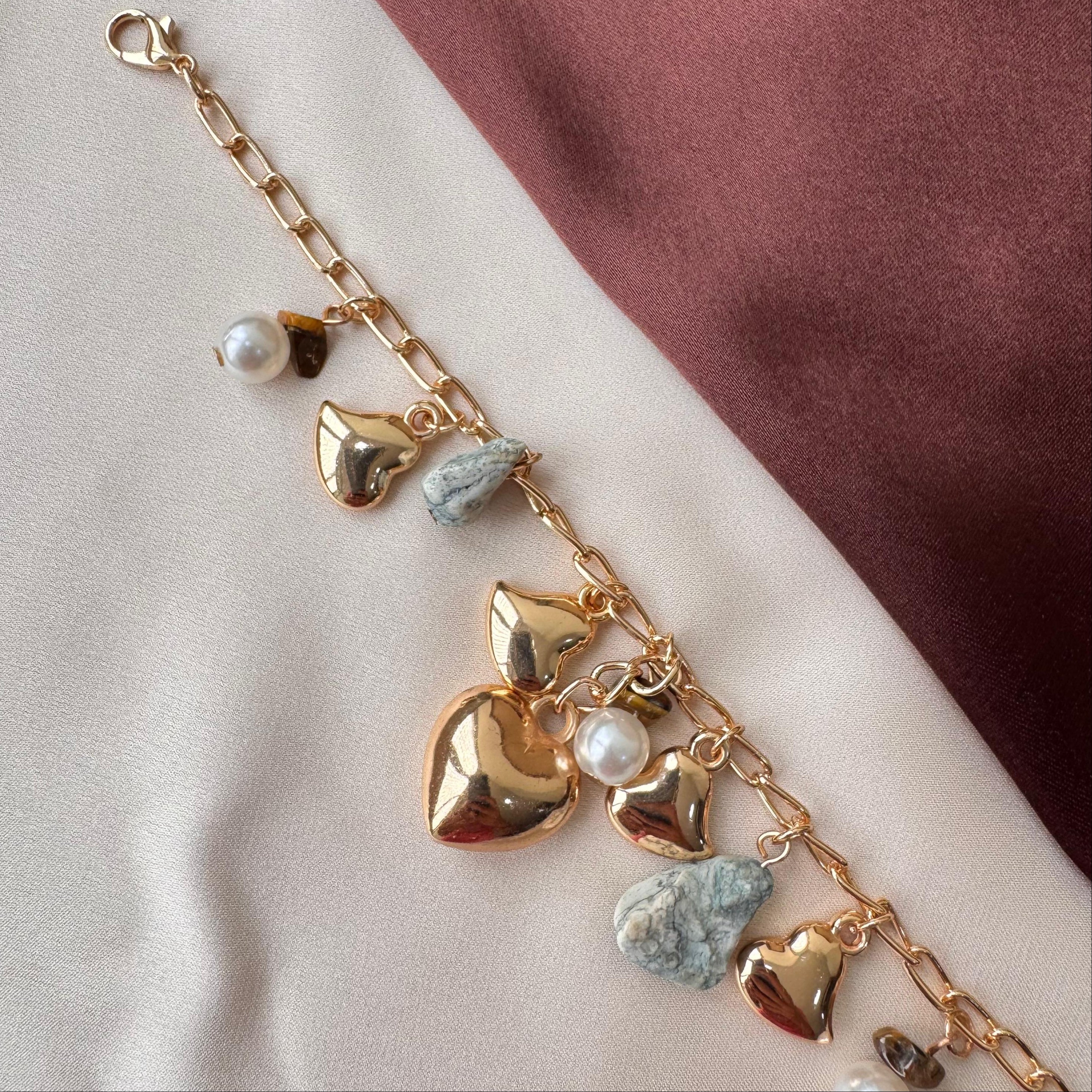 TFC Stone and Heart Charm Gold Plated Bracelet