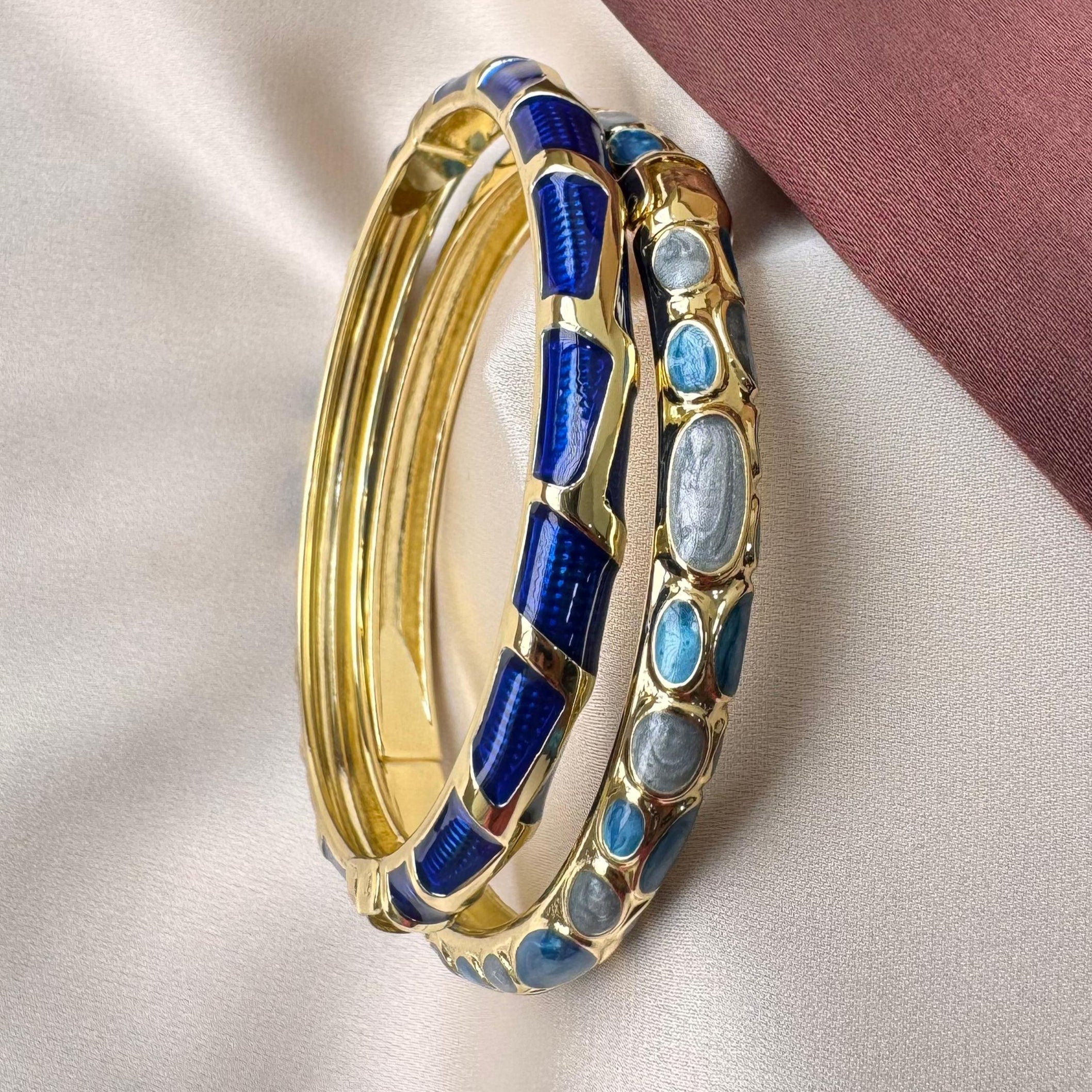 TFC Blue Bloom Gold Plated Bracelet Bangle (size 6.0)
