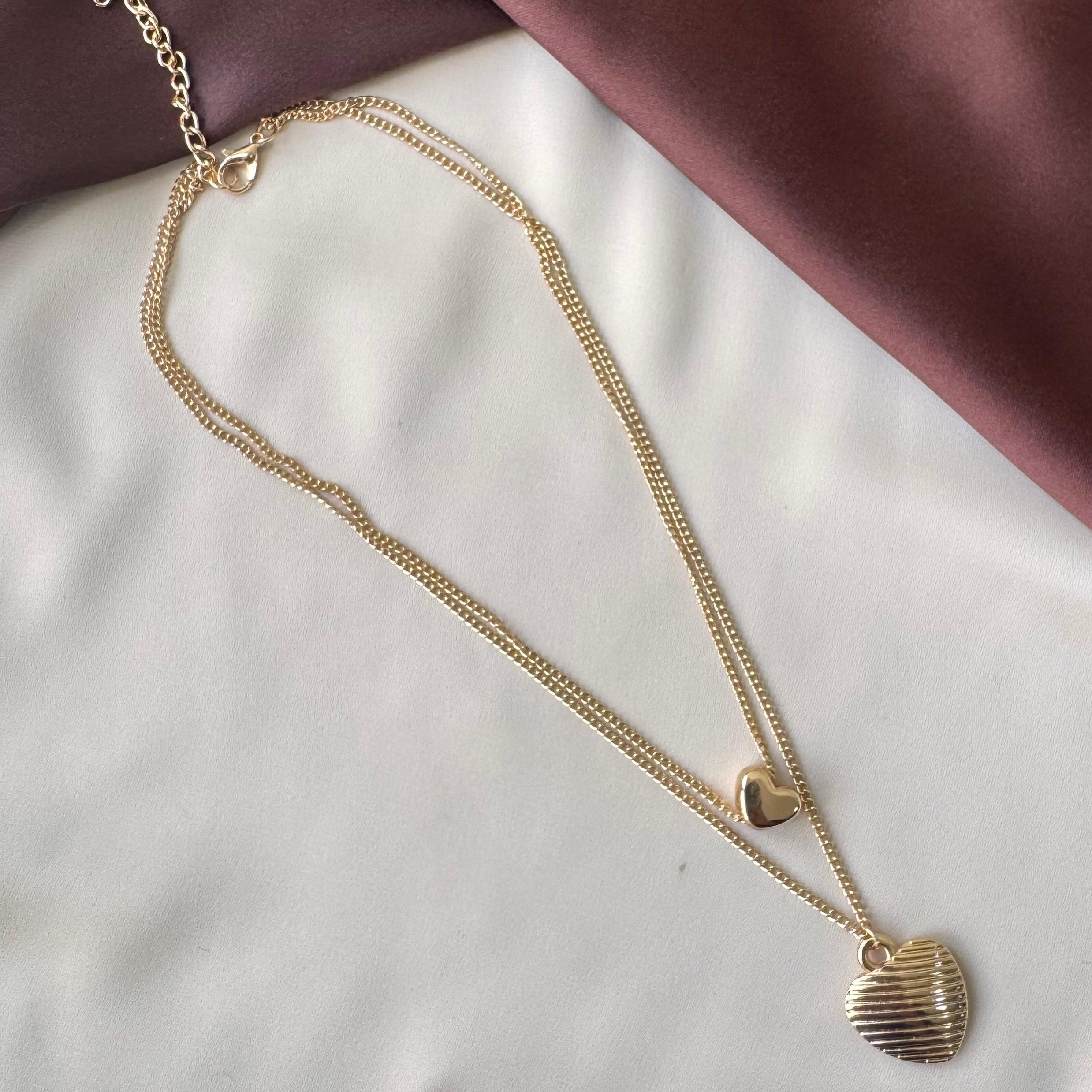 TFC Double Heart Line Gold Plated Necklace