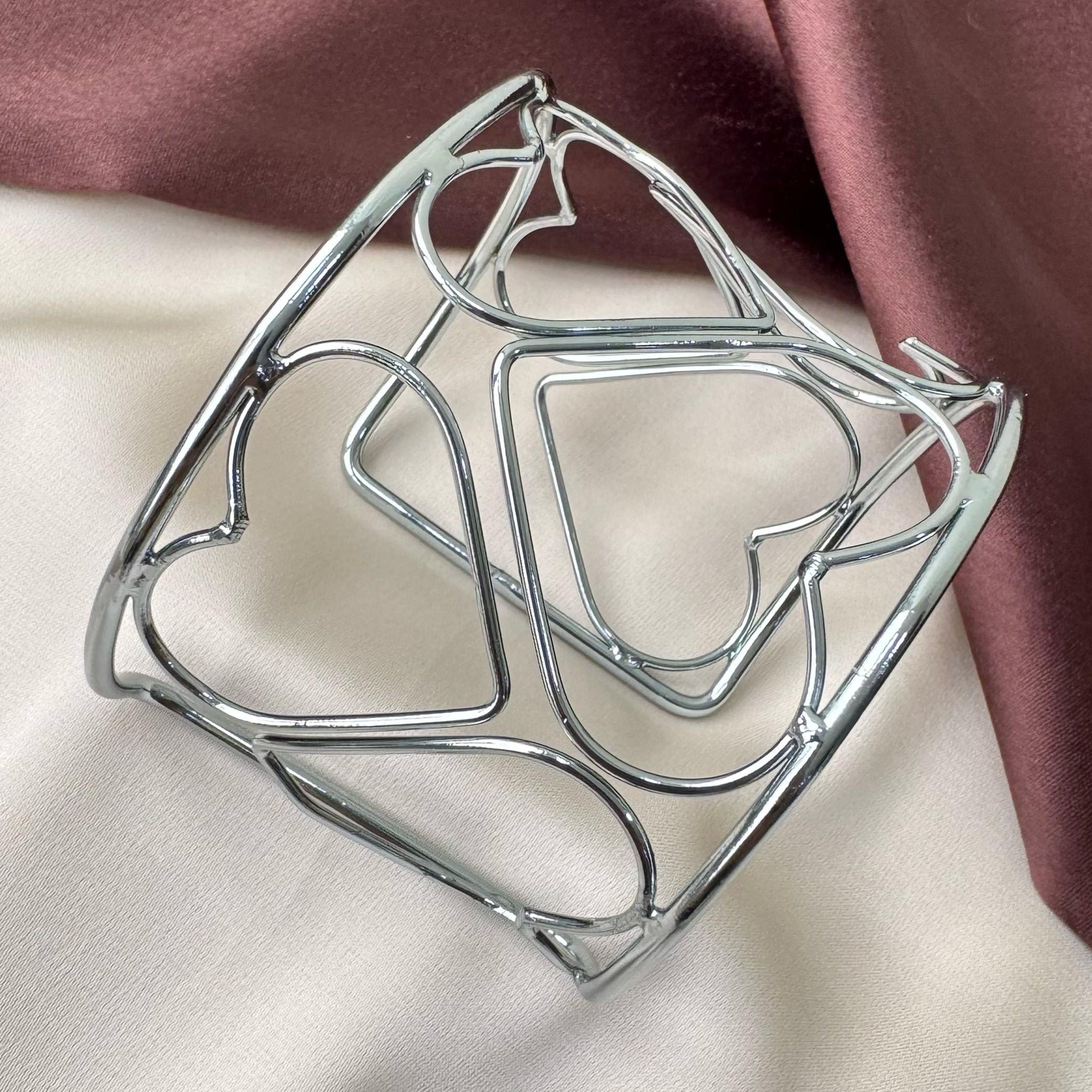 TFC Dual Heart Silver Plated Cuff  Bracelet