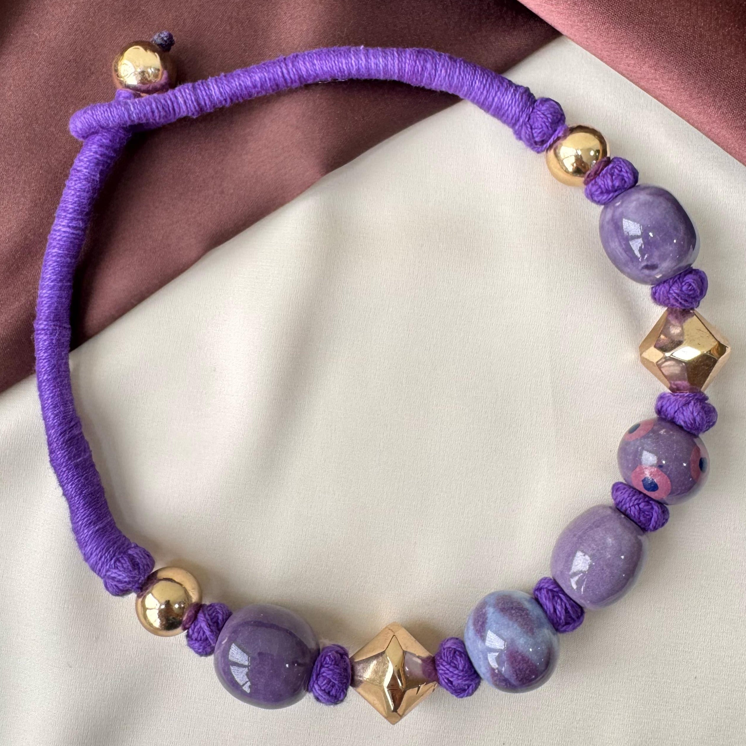 TFC Purple Patwa Art Gold Plated Necklace