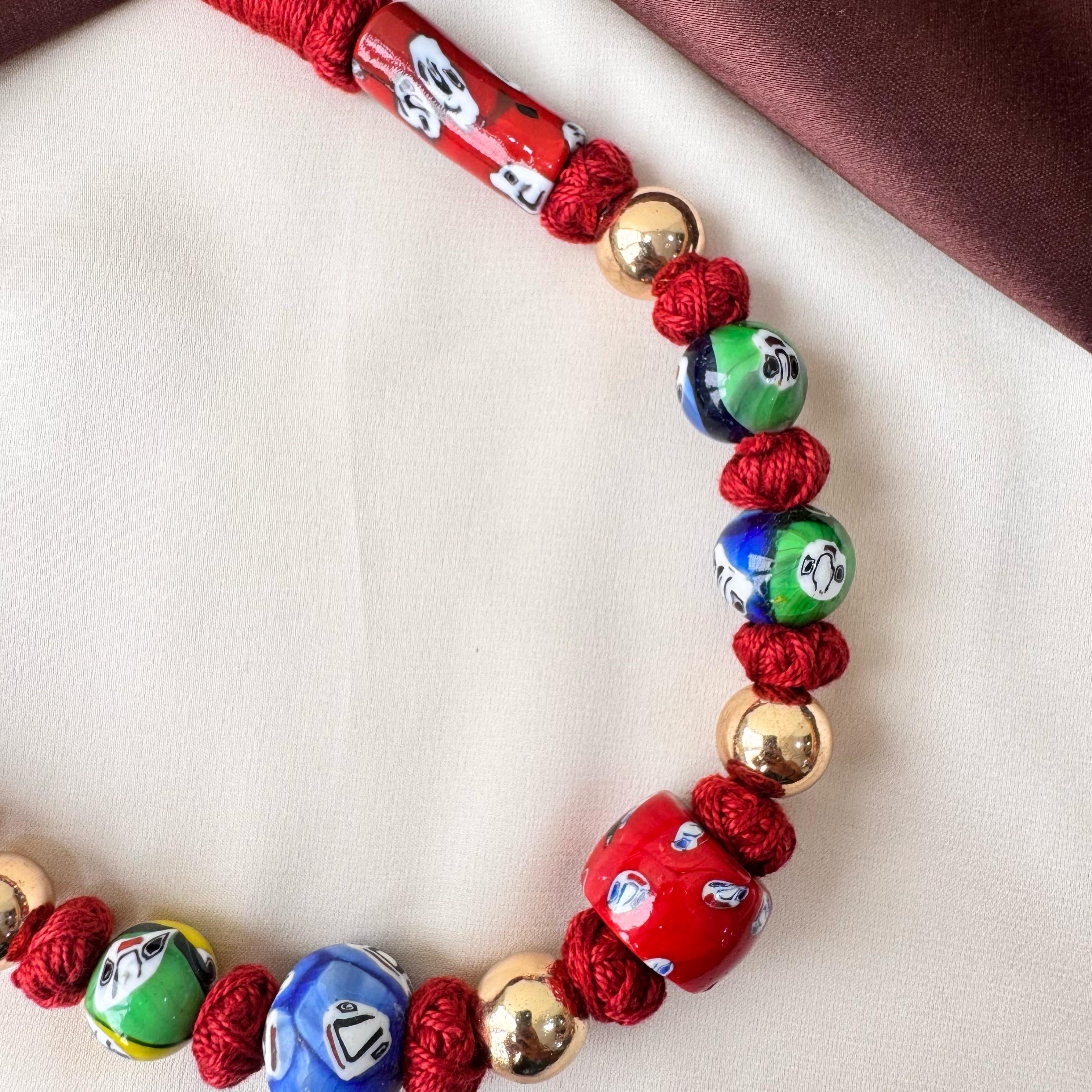 TFC Red And Blue Patwa Art Gold Plated Necklace