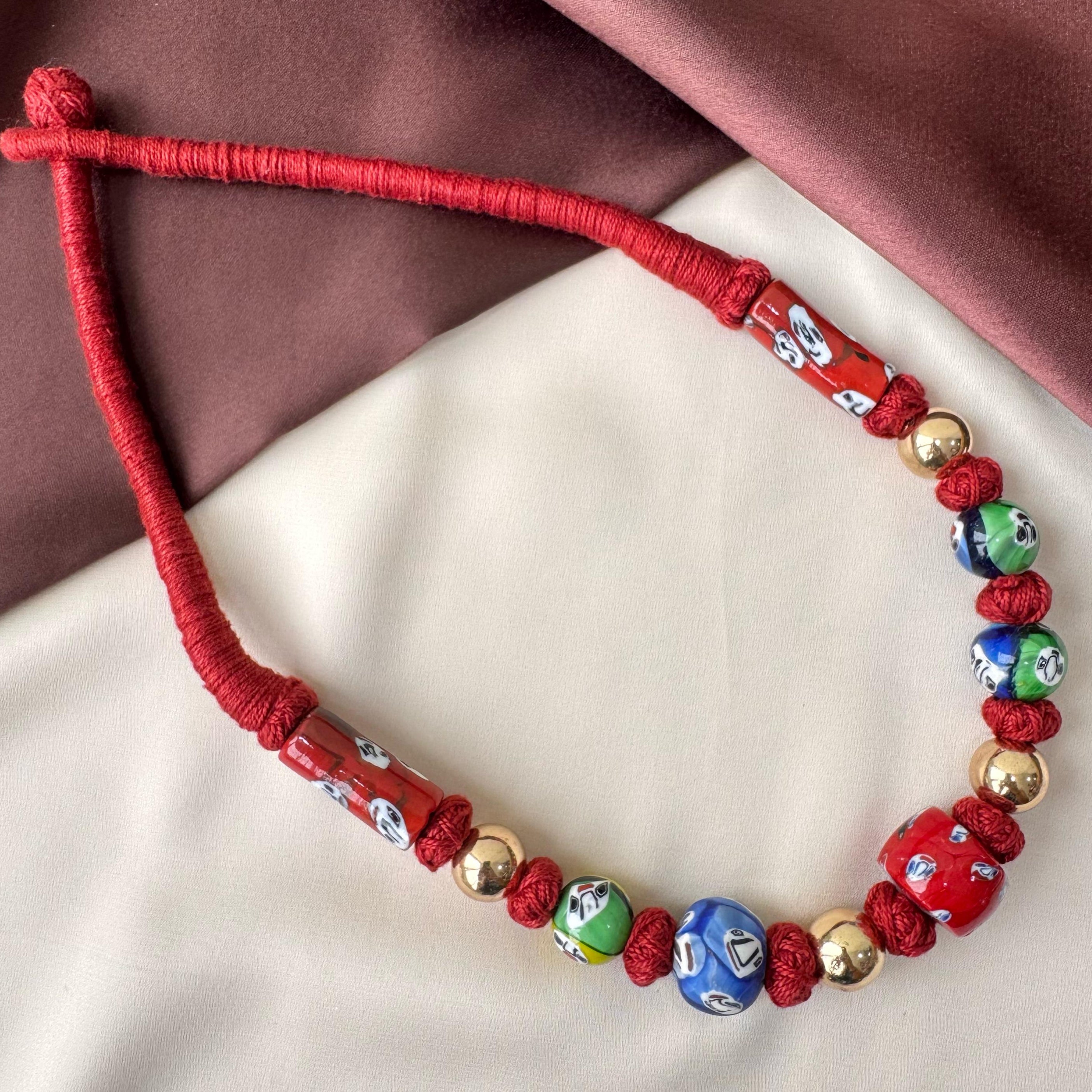 TFC Red And Blue Patwa Art Gold Plated Necklace