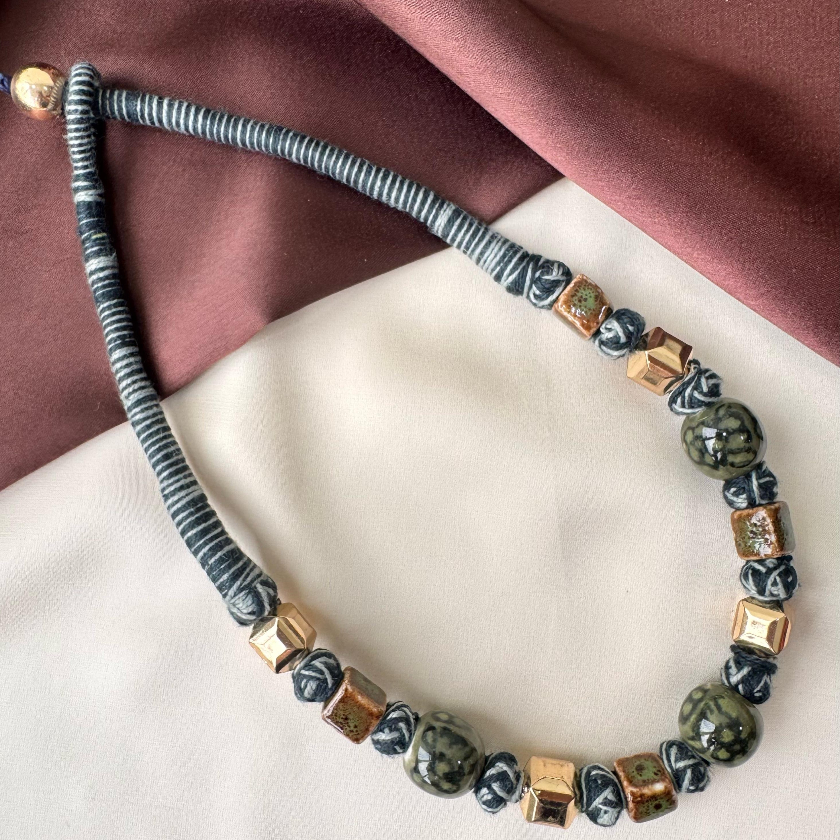 TFC Black And Gold Square Patwa Art Necklace