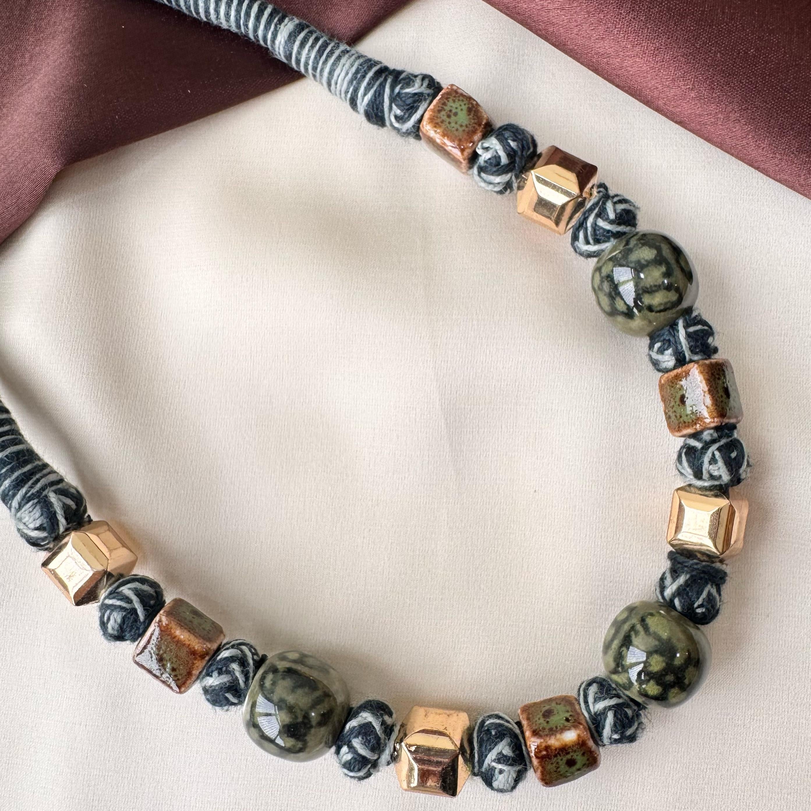 TFC Black And Gold Square Patwa Art Necklace