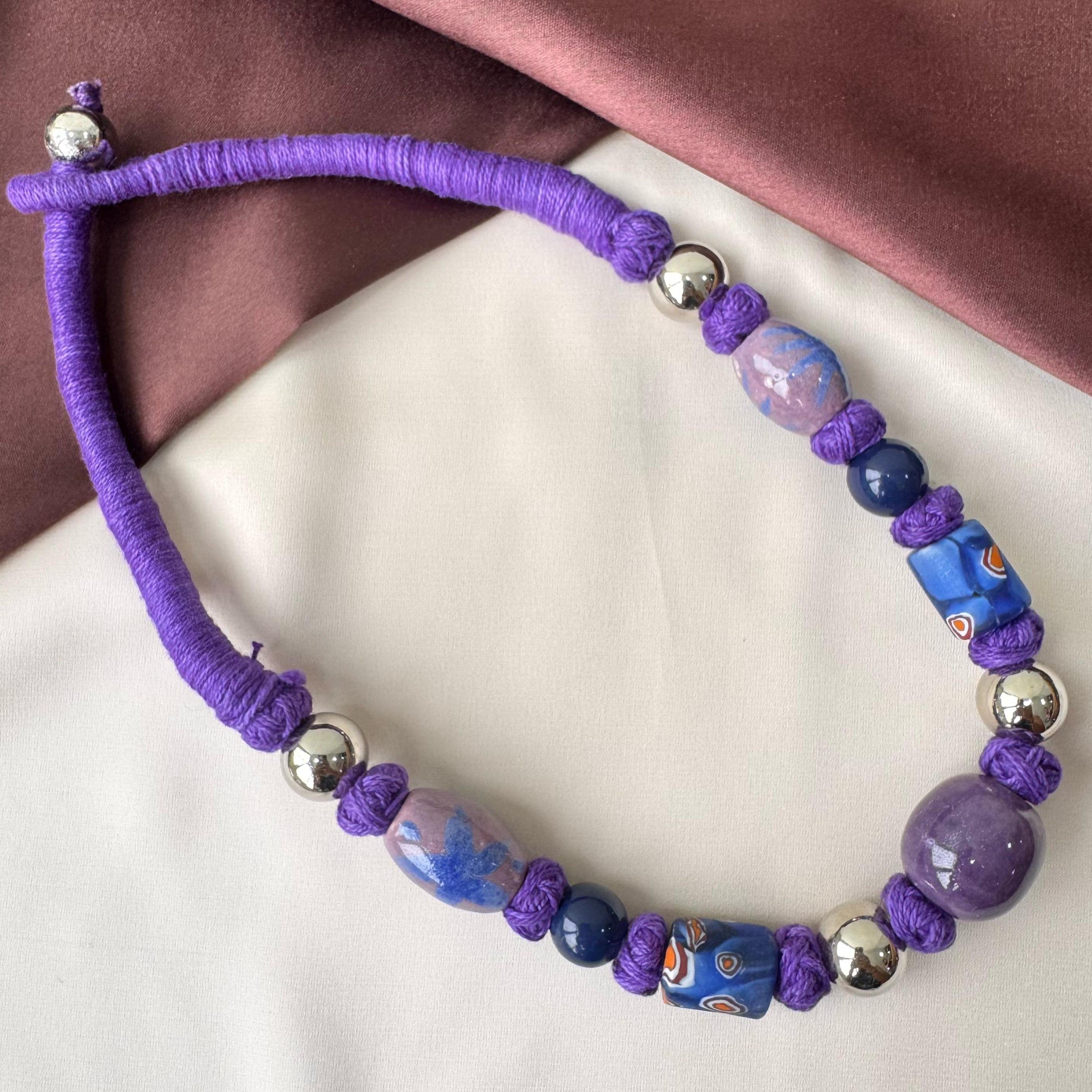 TFC Royal Purple Patwa Art Silver Plated Necklace