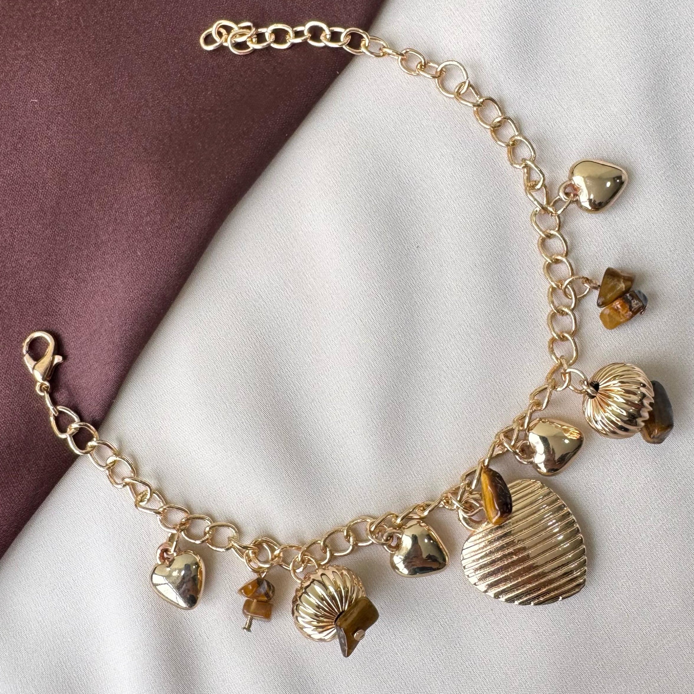 TFC Heart Charms Gold Plated Chain Bracelet