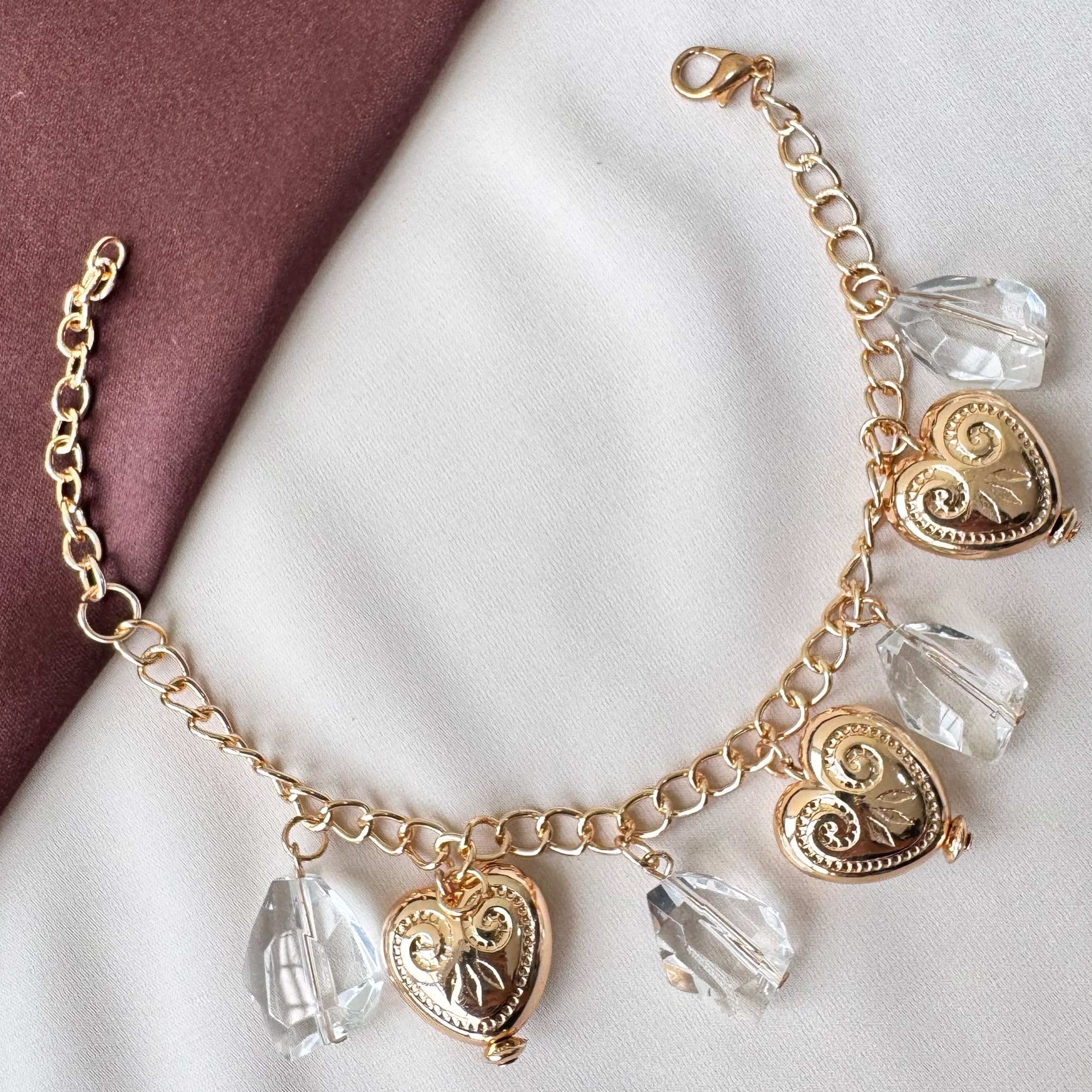 TFC Crafted Heart Charms Gold Plated Bracelet