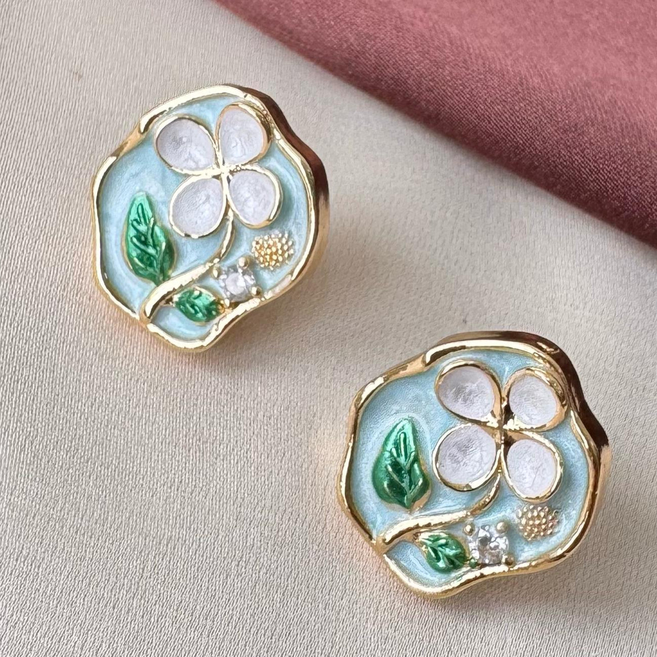 TFC White Flower Gold Plated Stud Earrings
