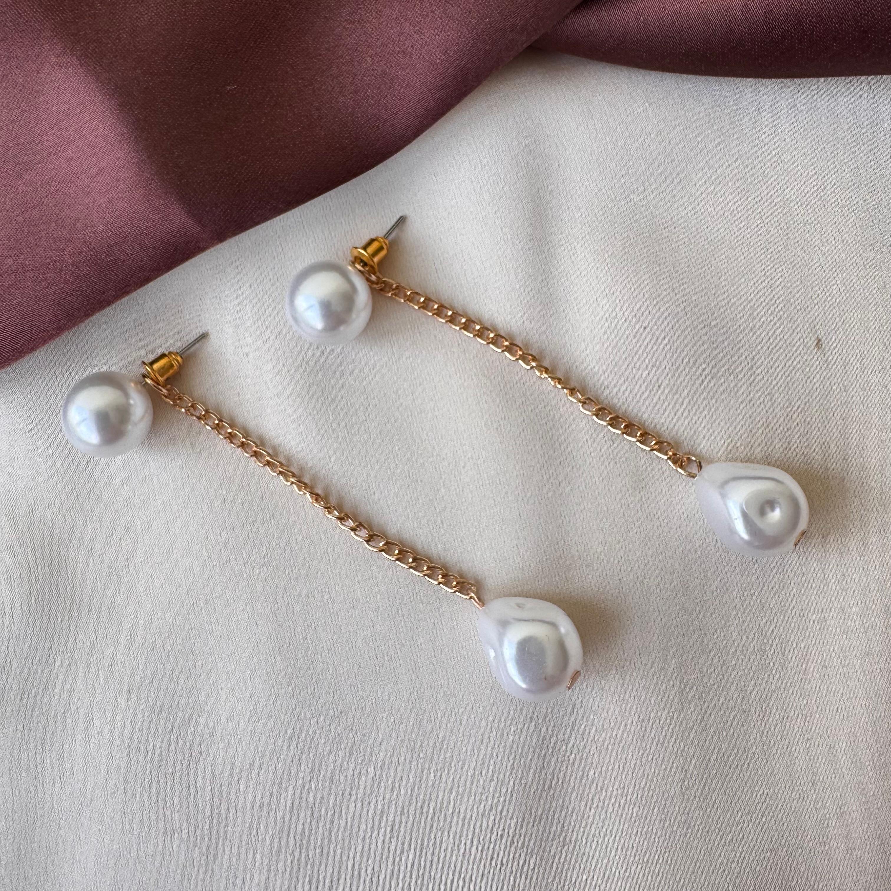 TFC Pearl Drop Gold Plated Dangler Earrings