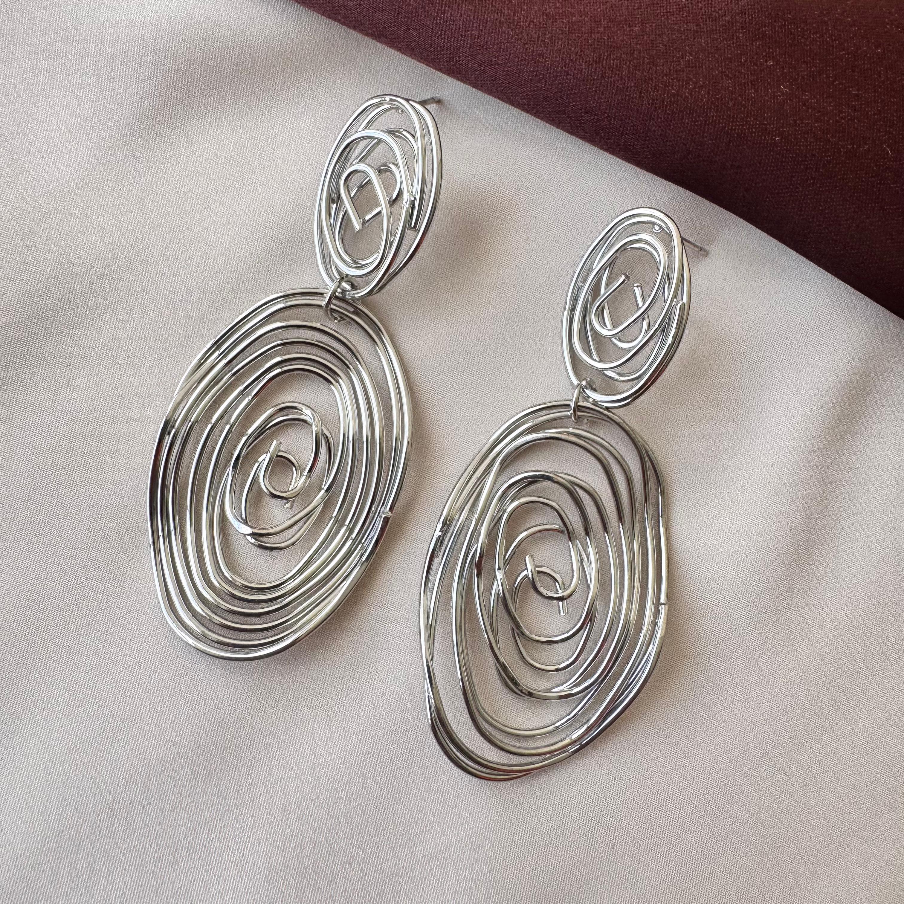 TFC Dual Spiral Silver Plated Dangler Earrings