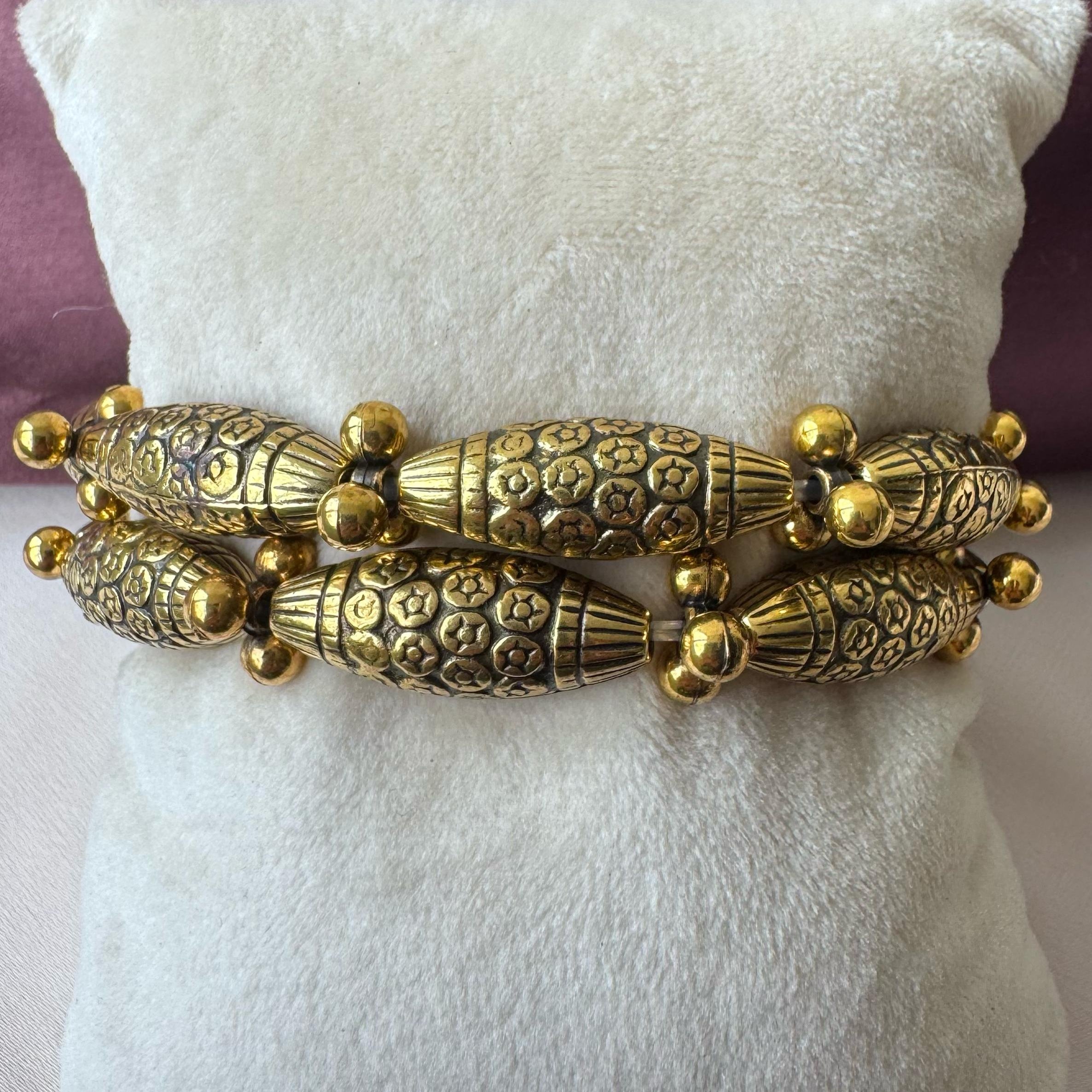 TFC Cylinder Crafted Beads Oxidized Gold Plated Bracelet (set of 2)