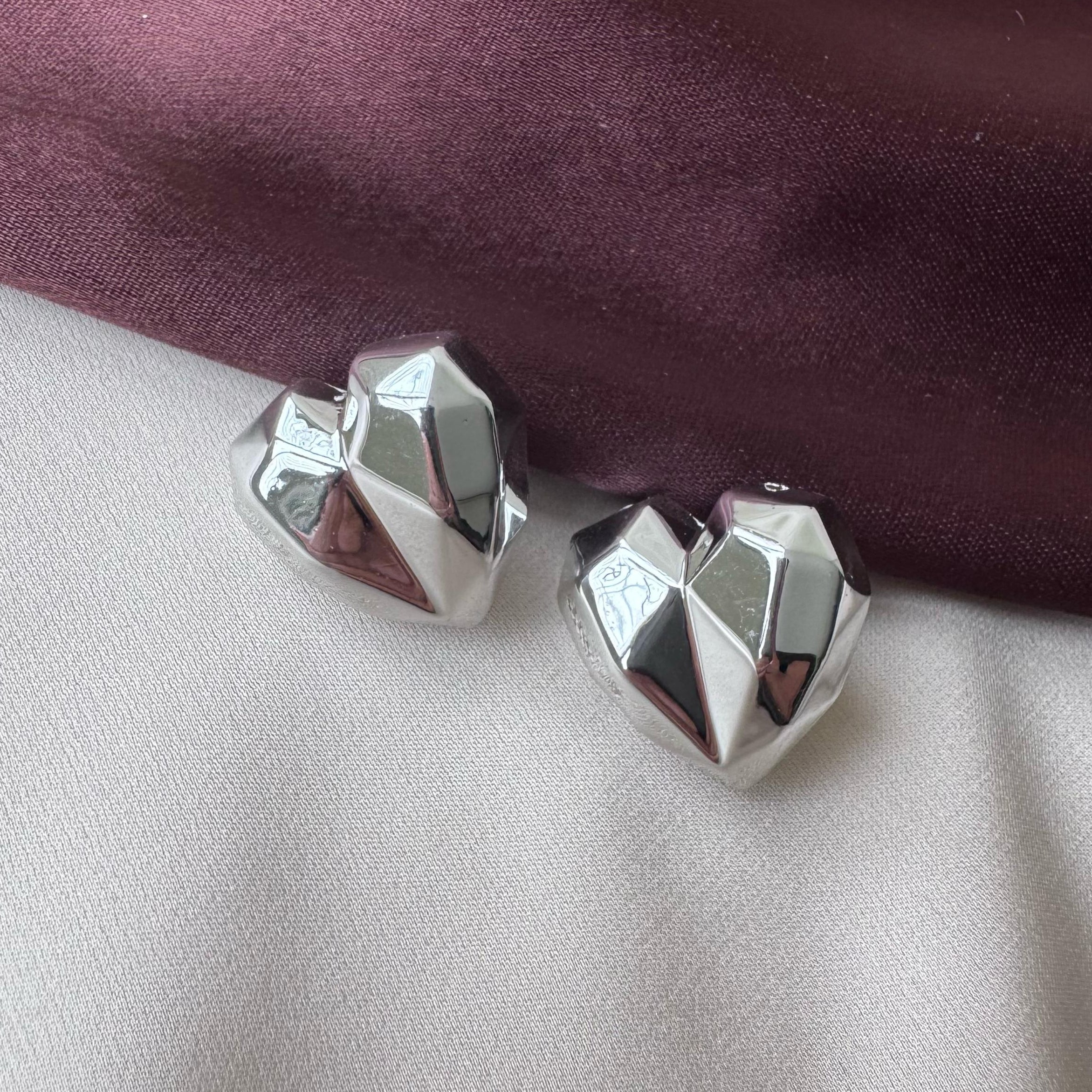 TFC Textured Heart Silver Plated Stud Earrings