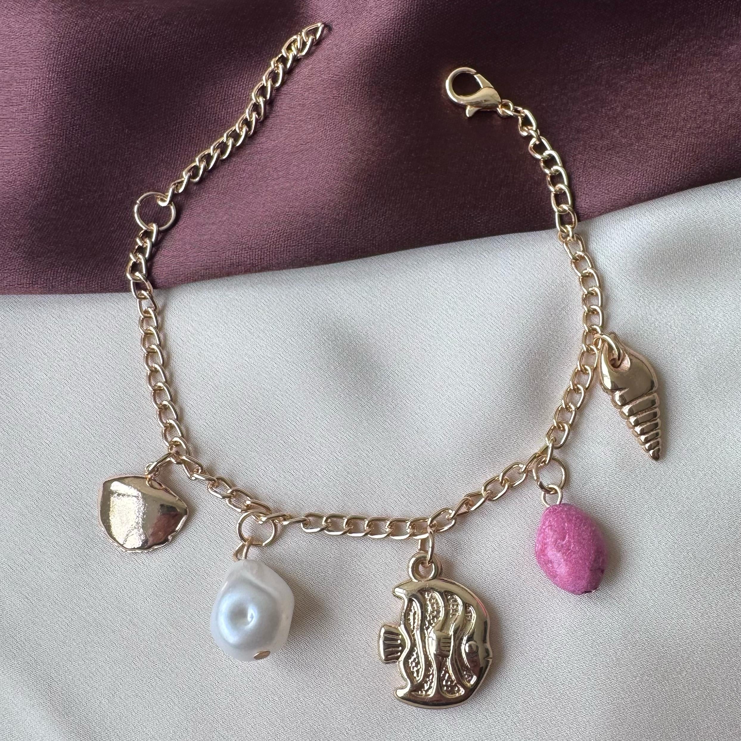 TFC Fish & Pearl Charm Gold Plated Bracelet
