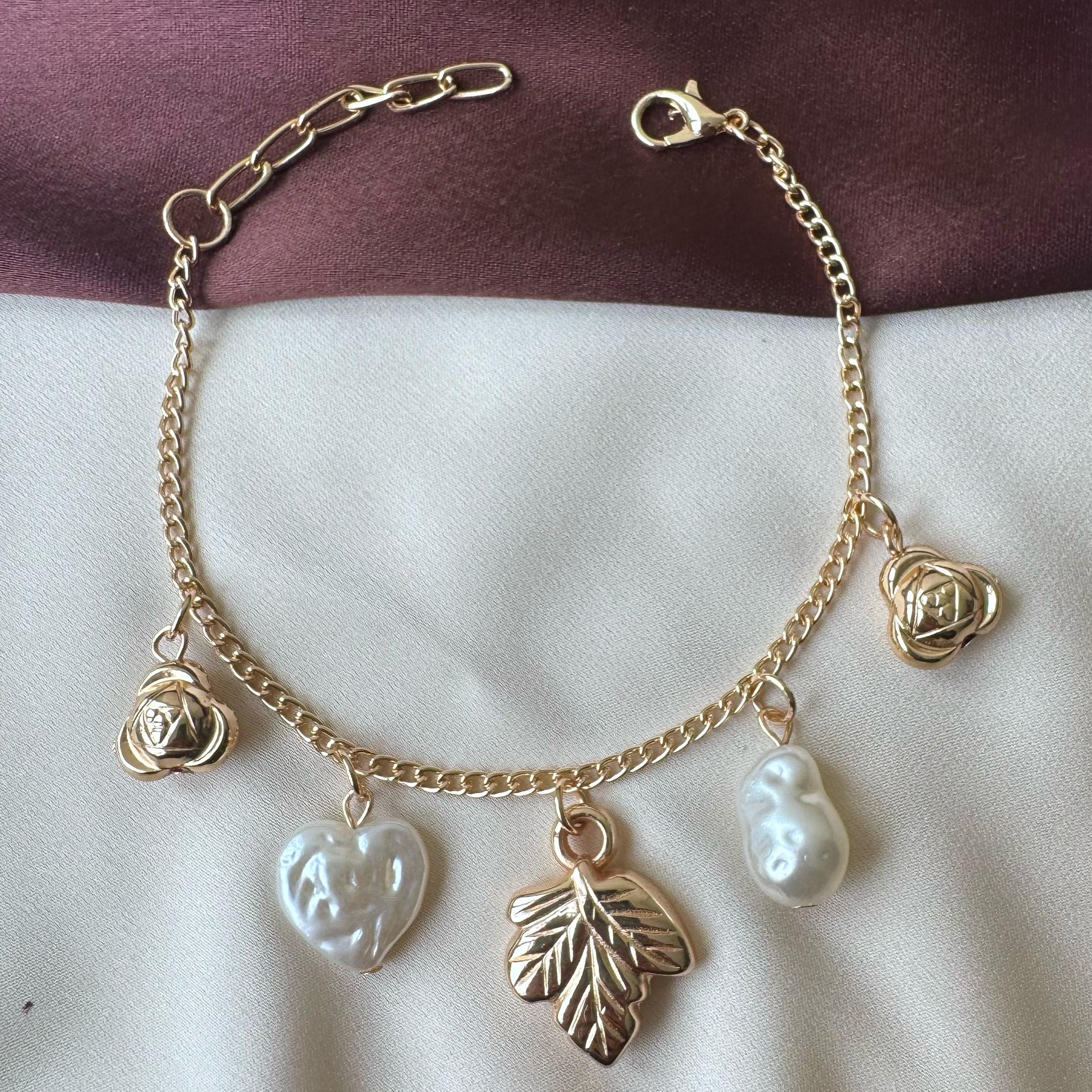 TFC Leaf & Pearl Gold Plated Bracelet