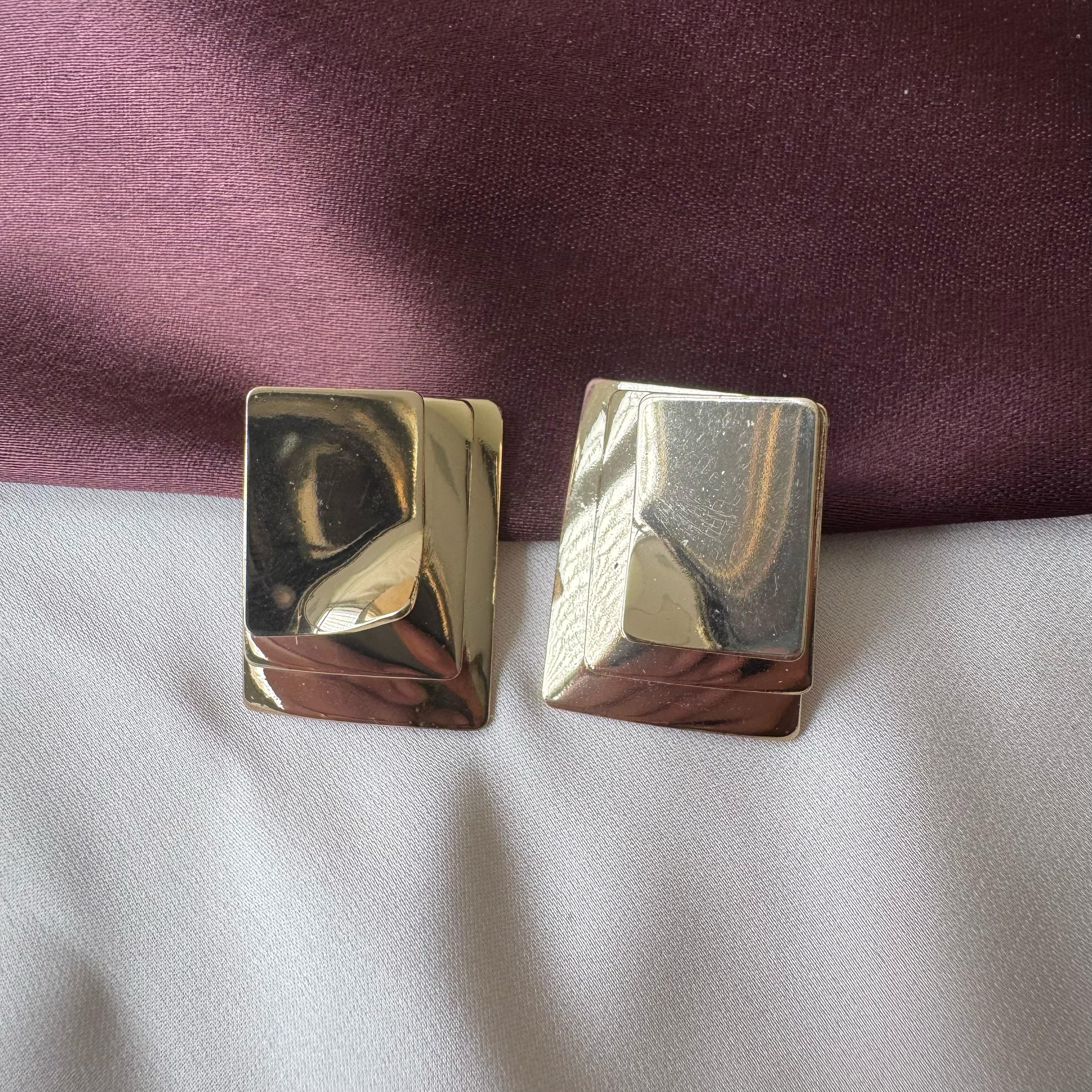 TFC Layered Recto Gold Plated Stud Earrings