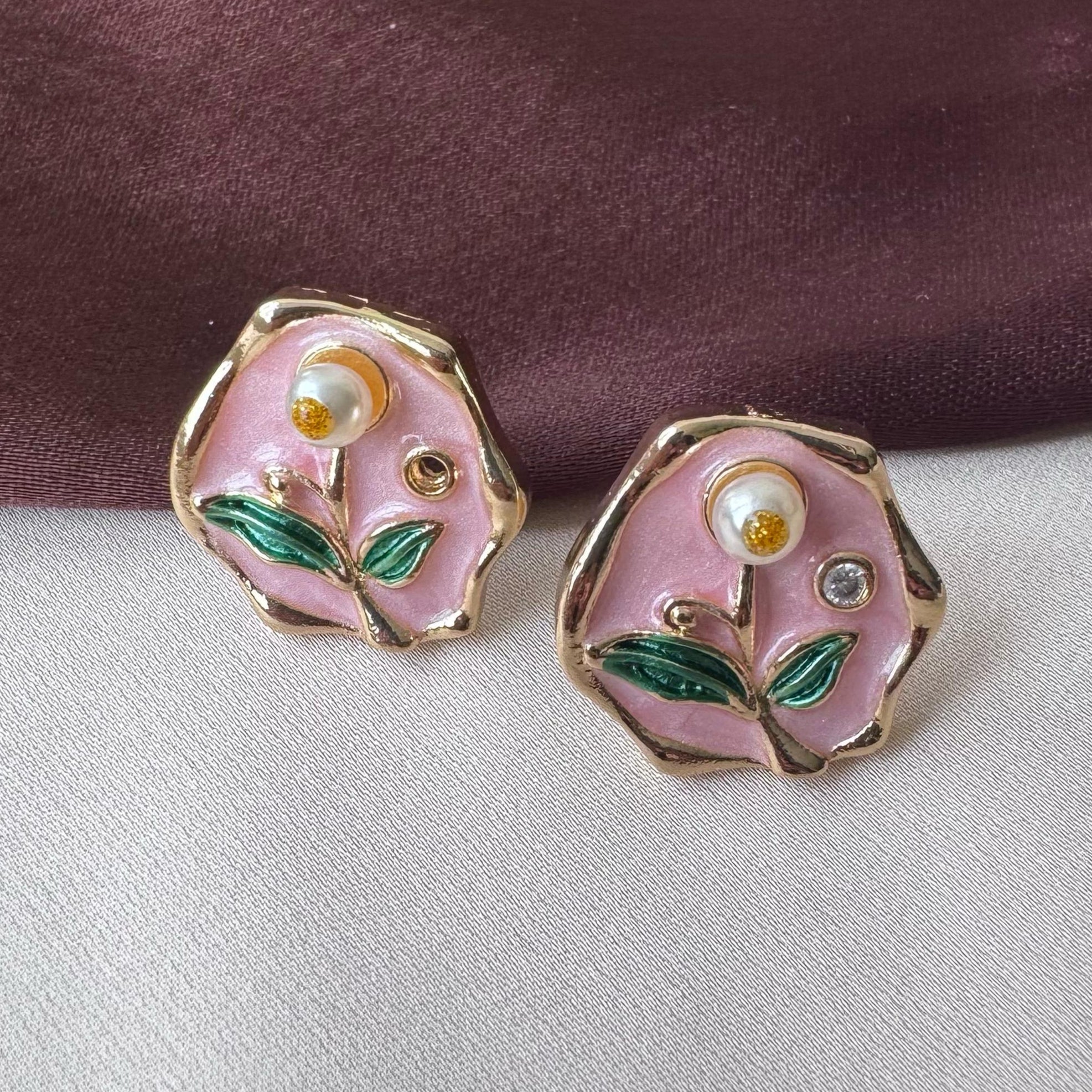 TFC Pink Pearl Gold Plated Stud Earrings
