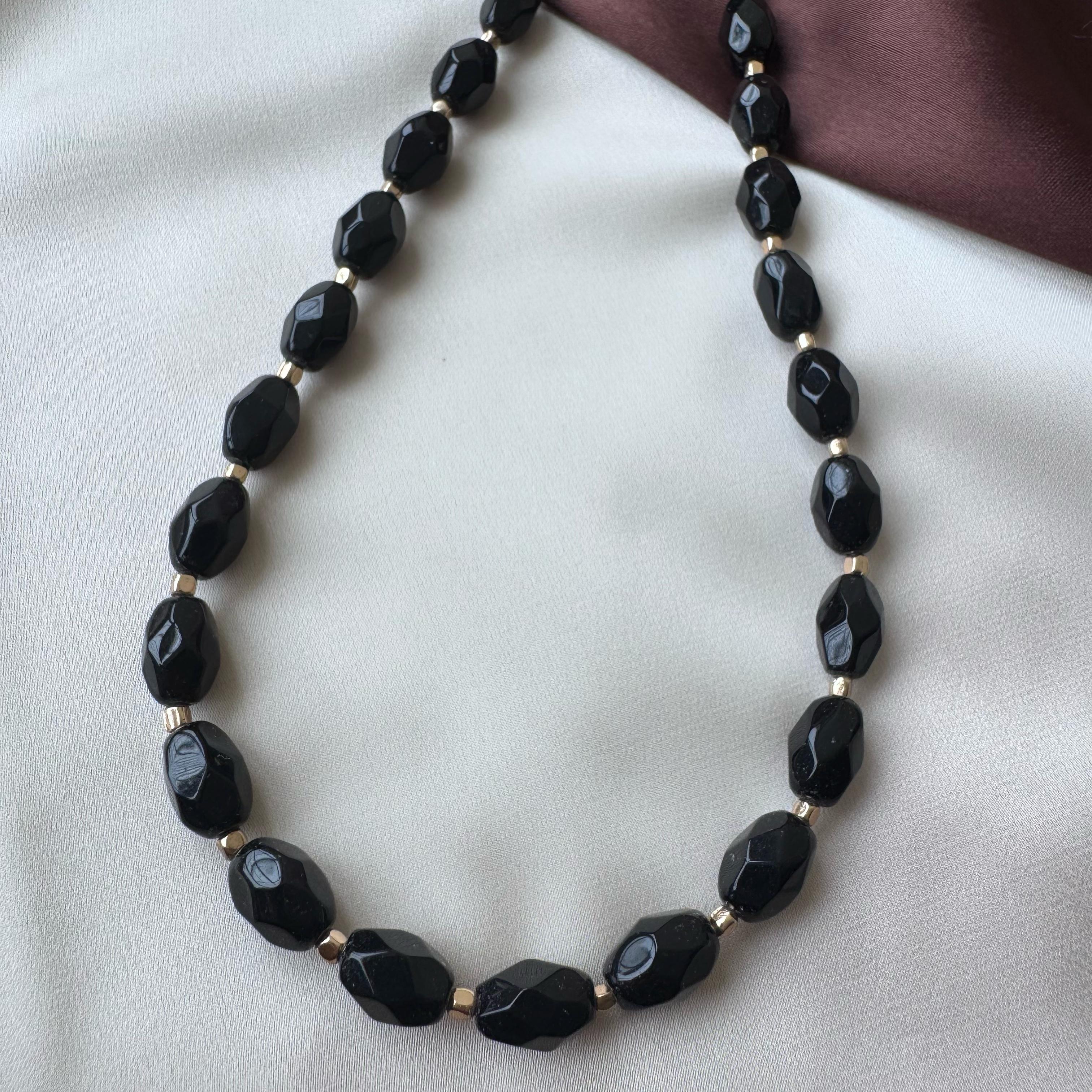 TFC Black Beads Gold Plated Necklace