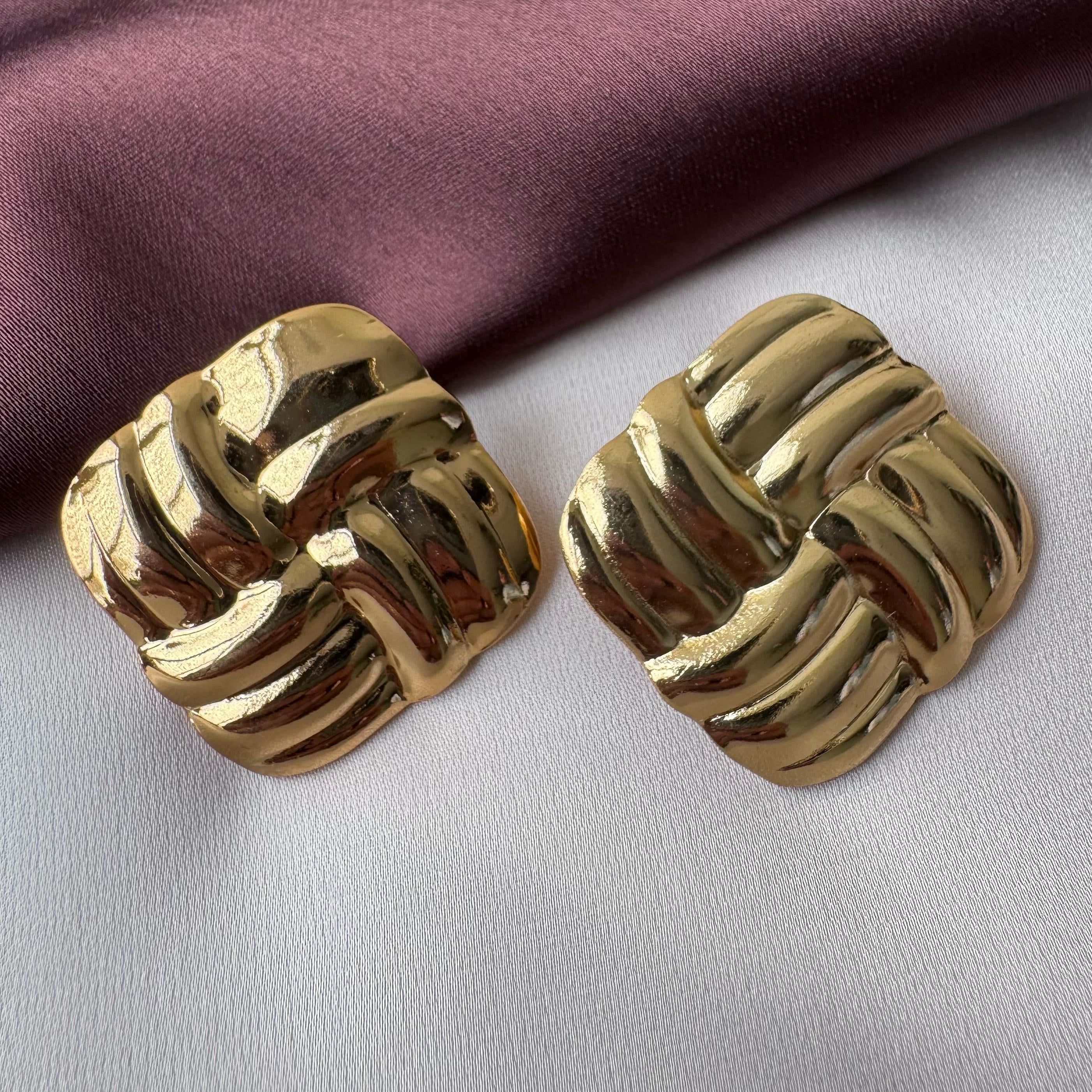 TFC Square Lines Gold Plated Stud Earrings
