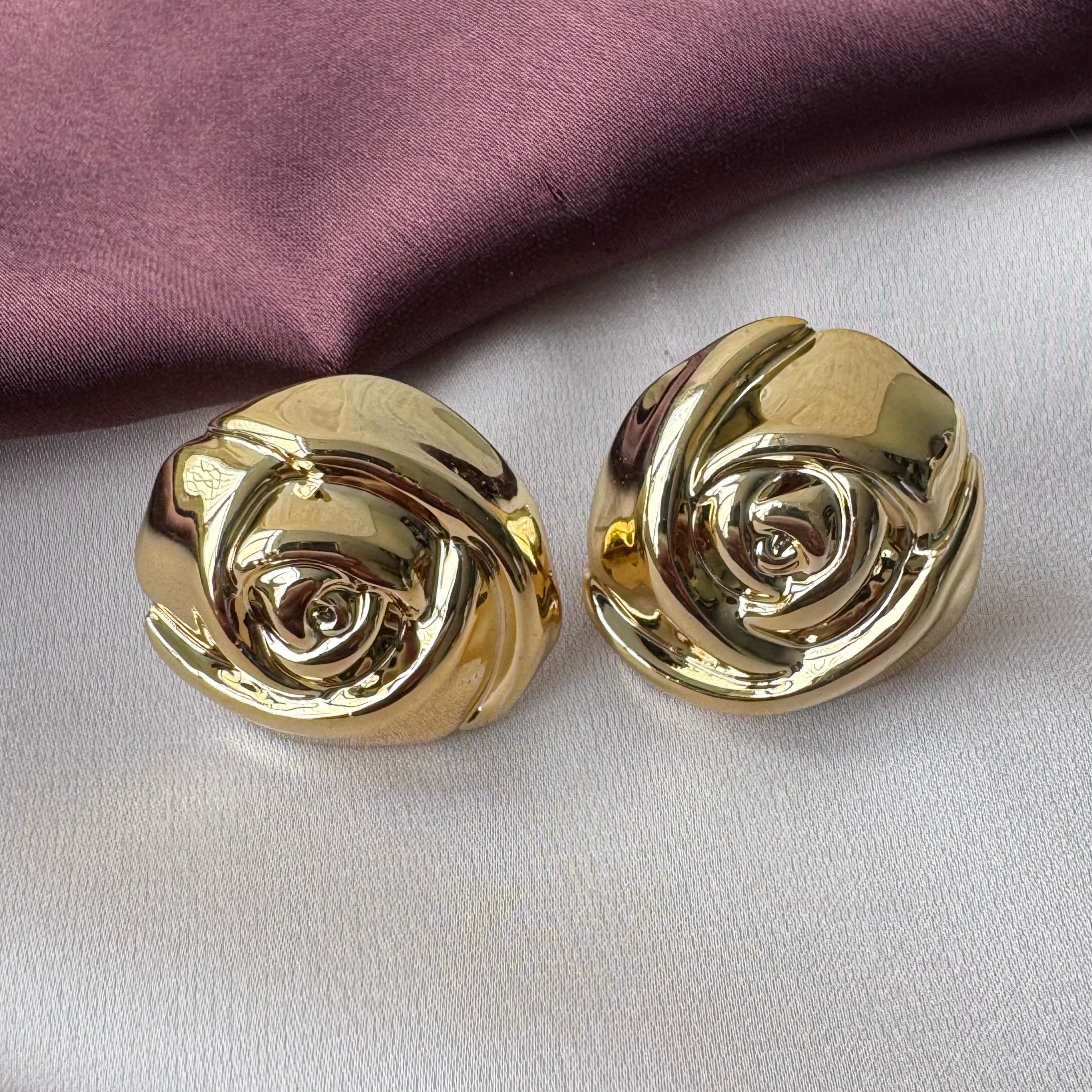 TFC Rose Flower Gold Plated Stud Earrings