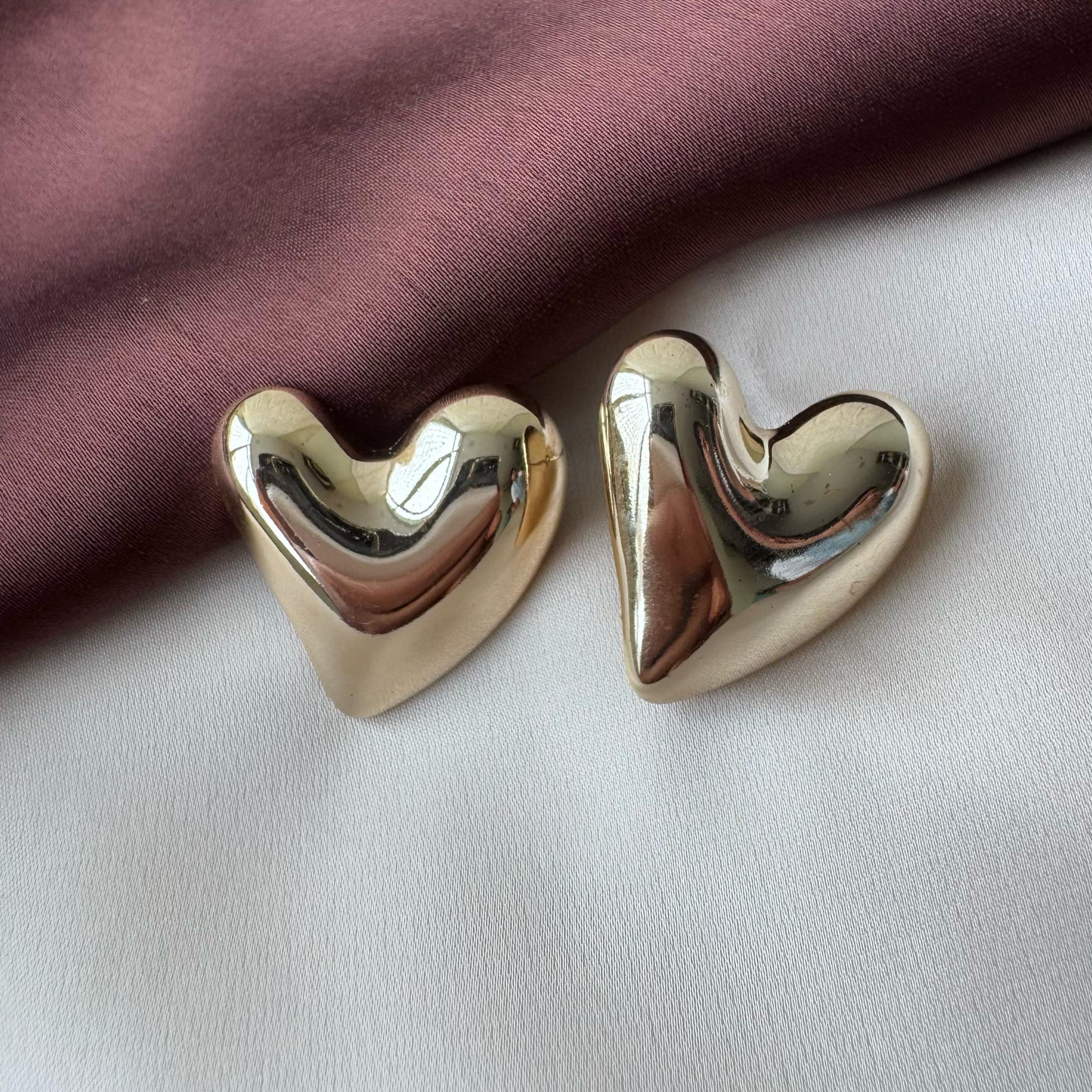 TFC Big Cute Heart Gold Plated Stud Earrings