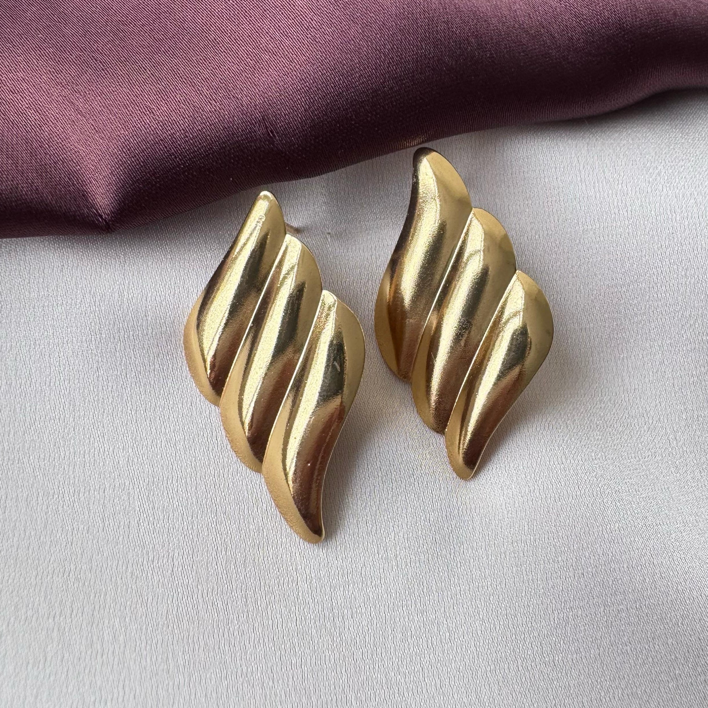 TFC Slant Leaf Gold Plated Stud Earrings