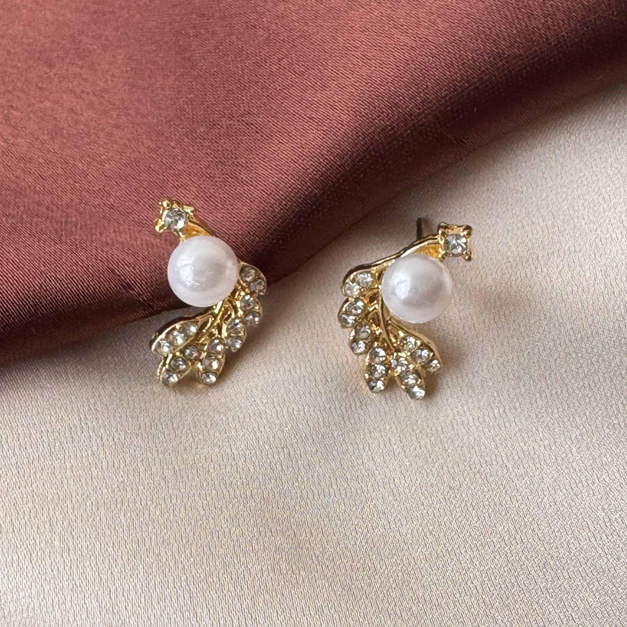TFC Pearl Wings Gold Plated Stud Earrings