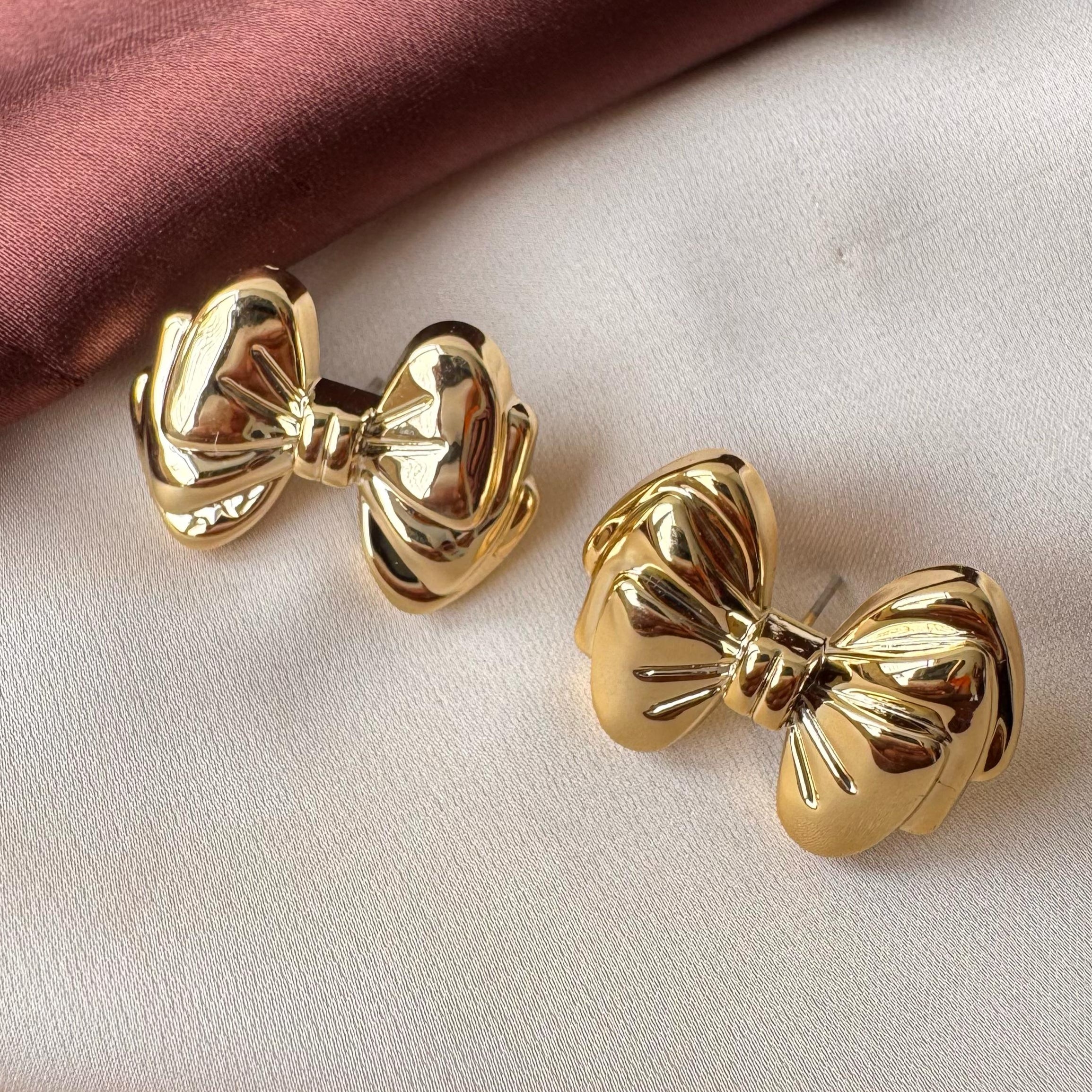 TFC Plumpy Bow Gold Plated Stud Earrings