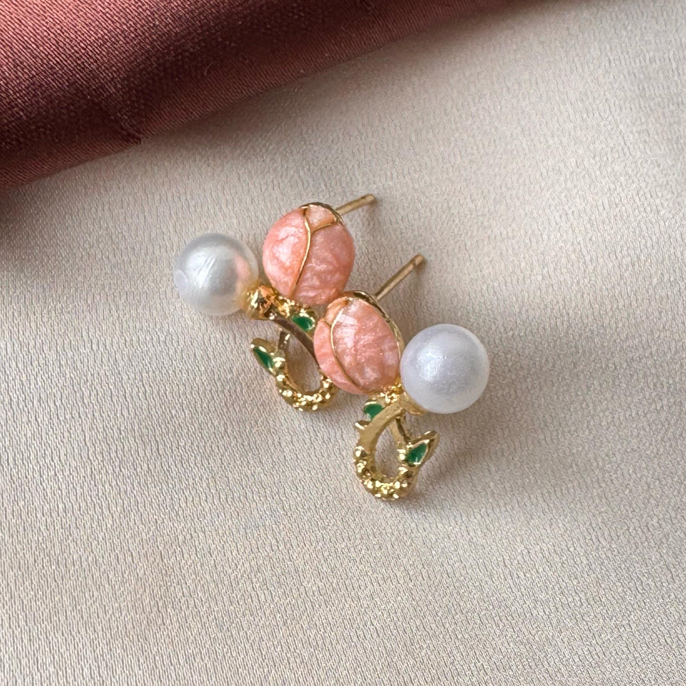 TFC Pink Flower Gold Plated Stud Earrings