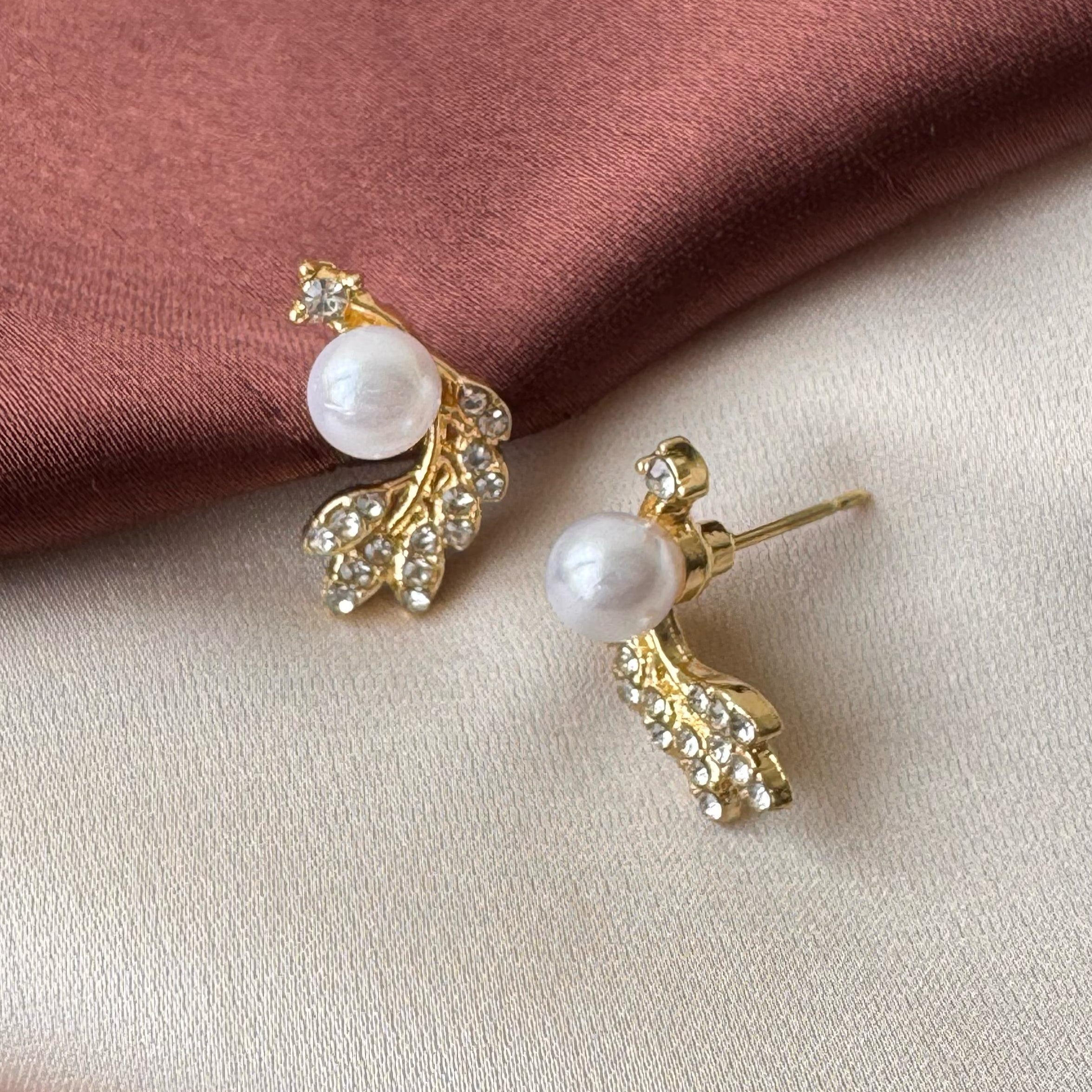 TFC Pearl Wings Gold Plated Stud Earrings