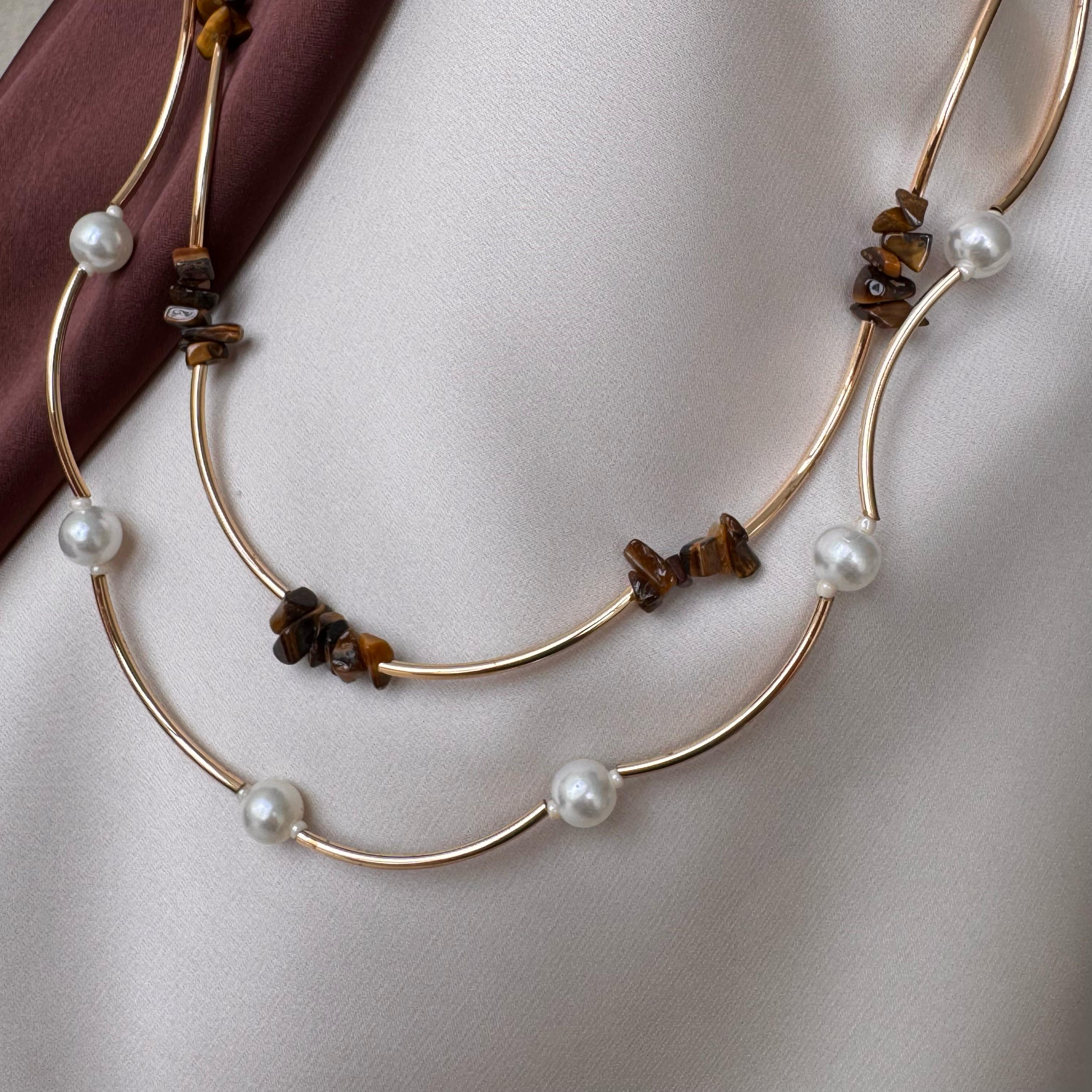TFC Brown Uncut Gold Plated Layered Necklace