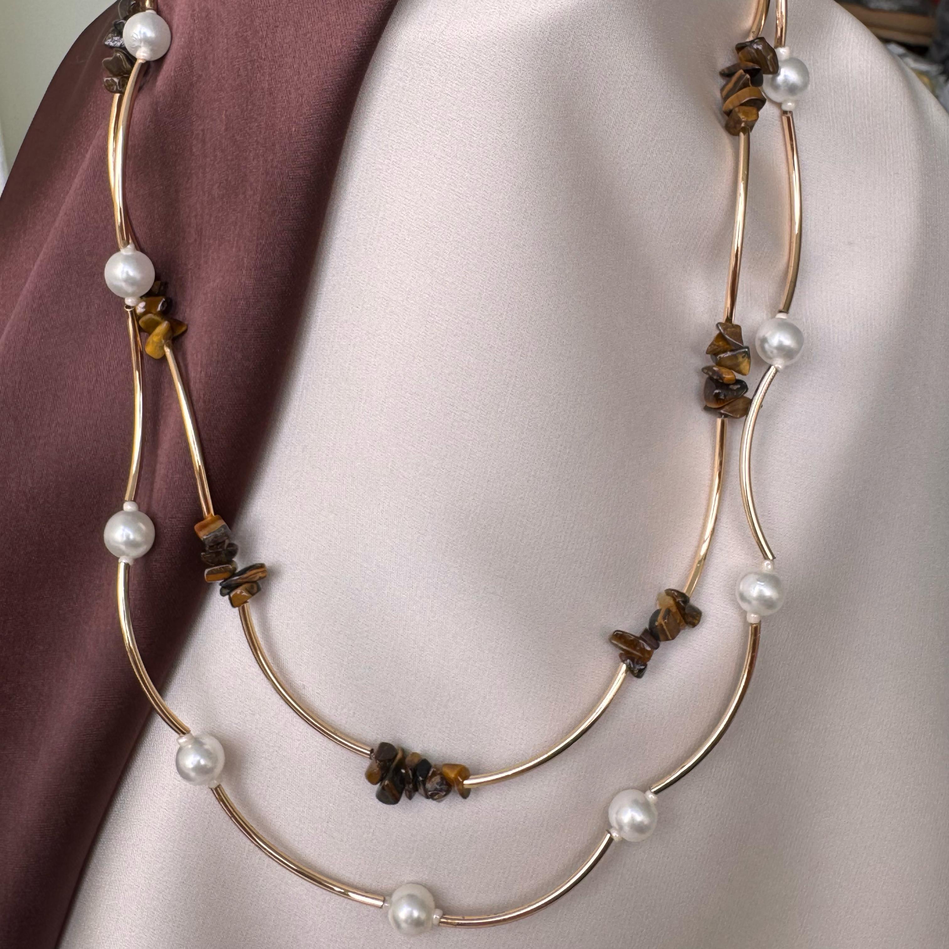 TFC Brown Uncut Gold Plated Layered Necklace