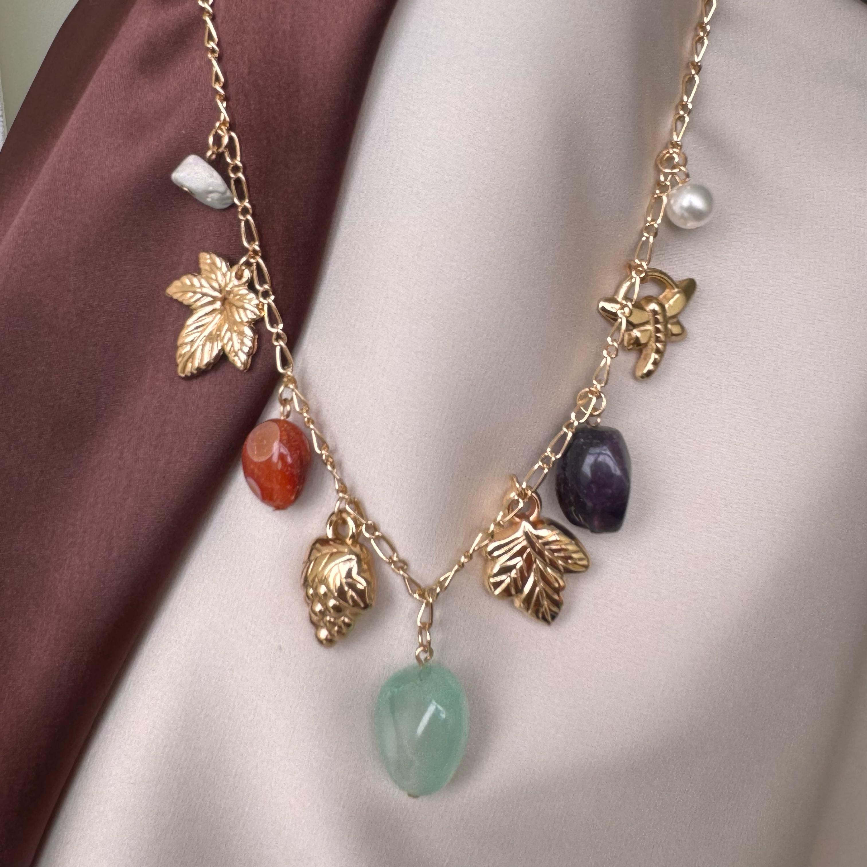 TFC Green Stone Charms Gold Plated Necklace