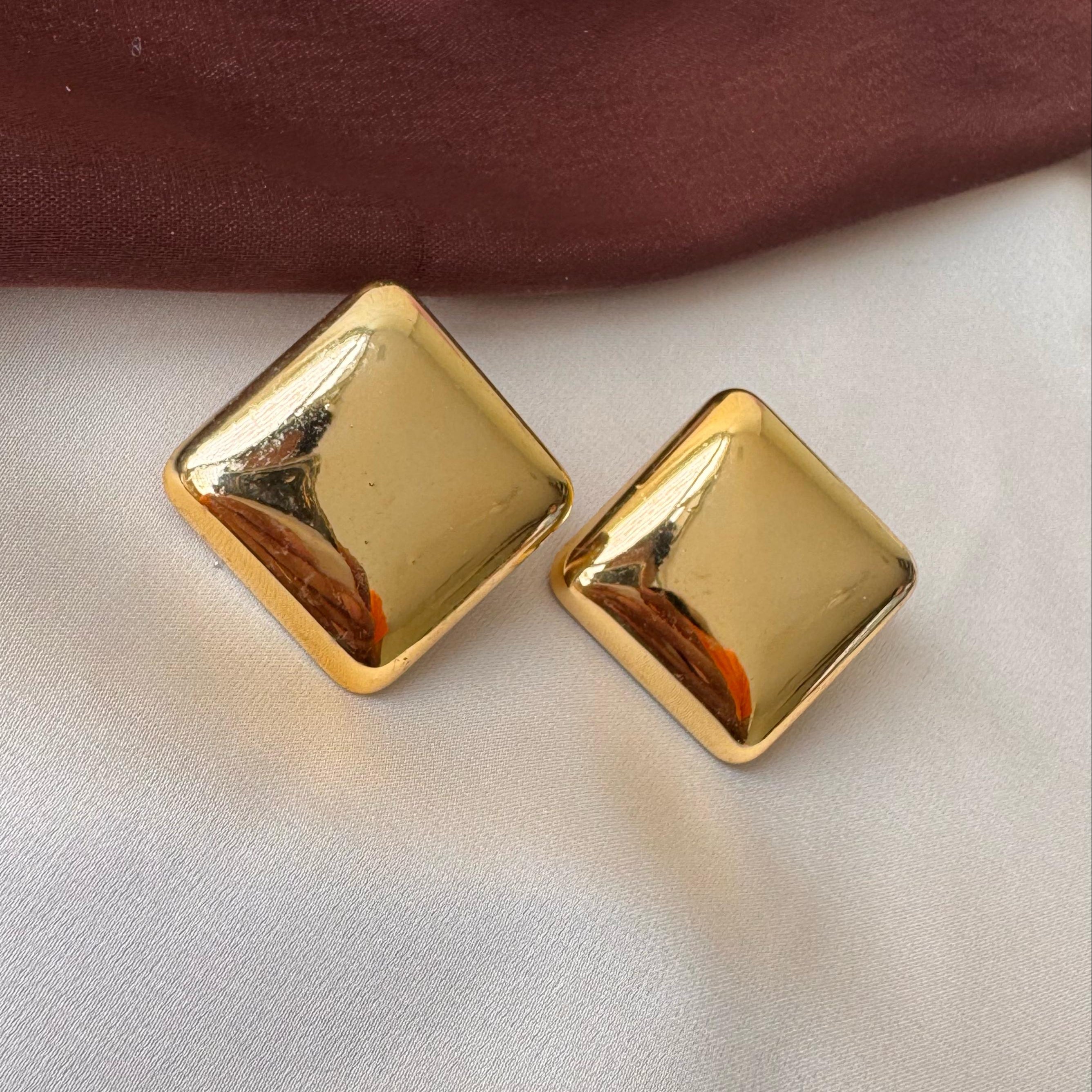 TFC Plane Square Gold Plated Stud Earrings