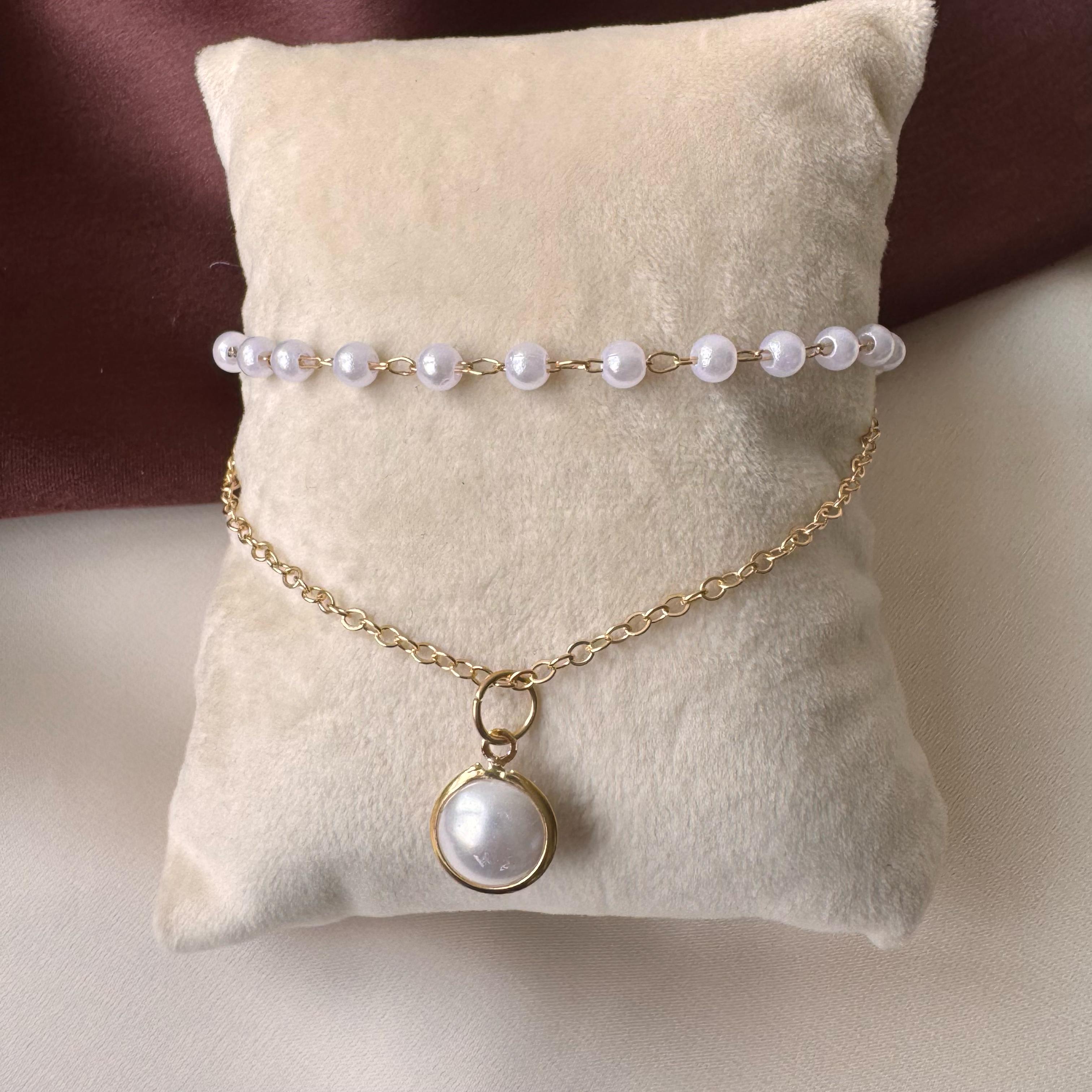 TFC Pearl Line Gold Plated Layered Bracelet