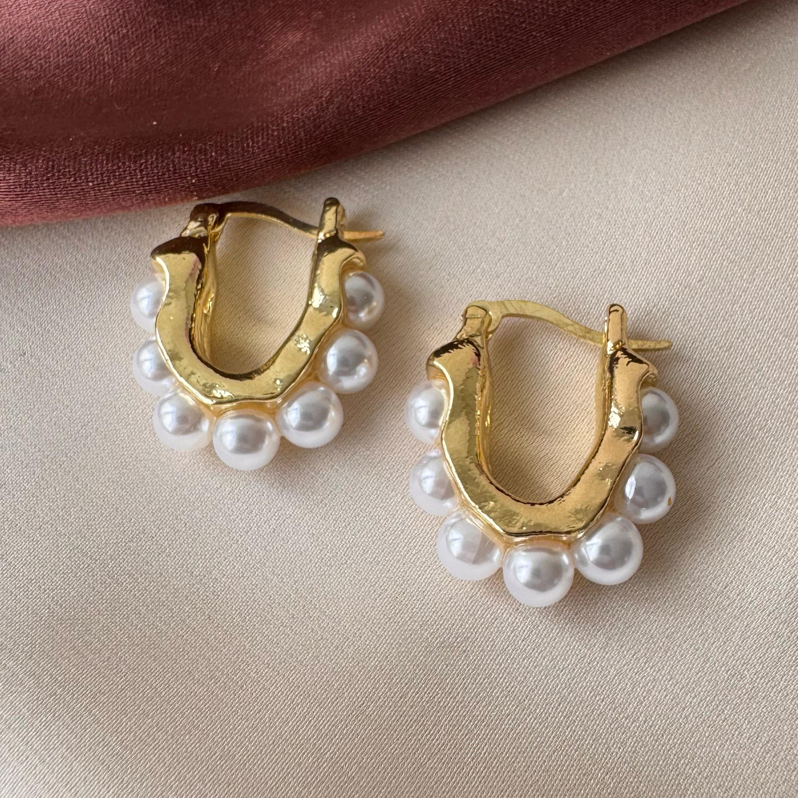 TFC Pearl Edge Gold Plated Hoop Earrings