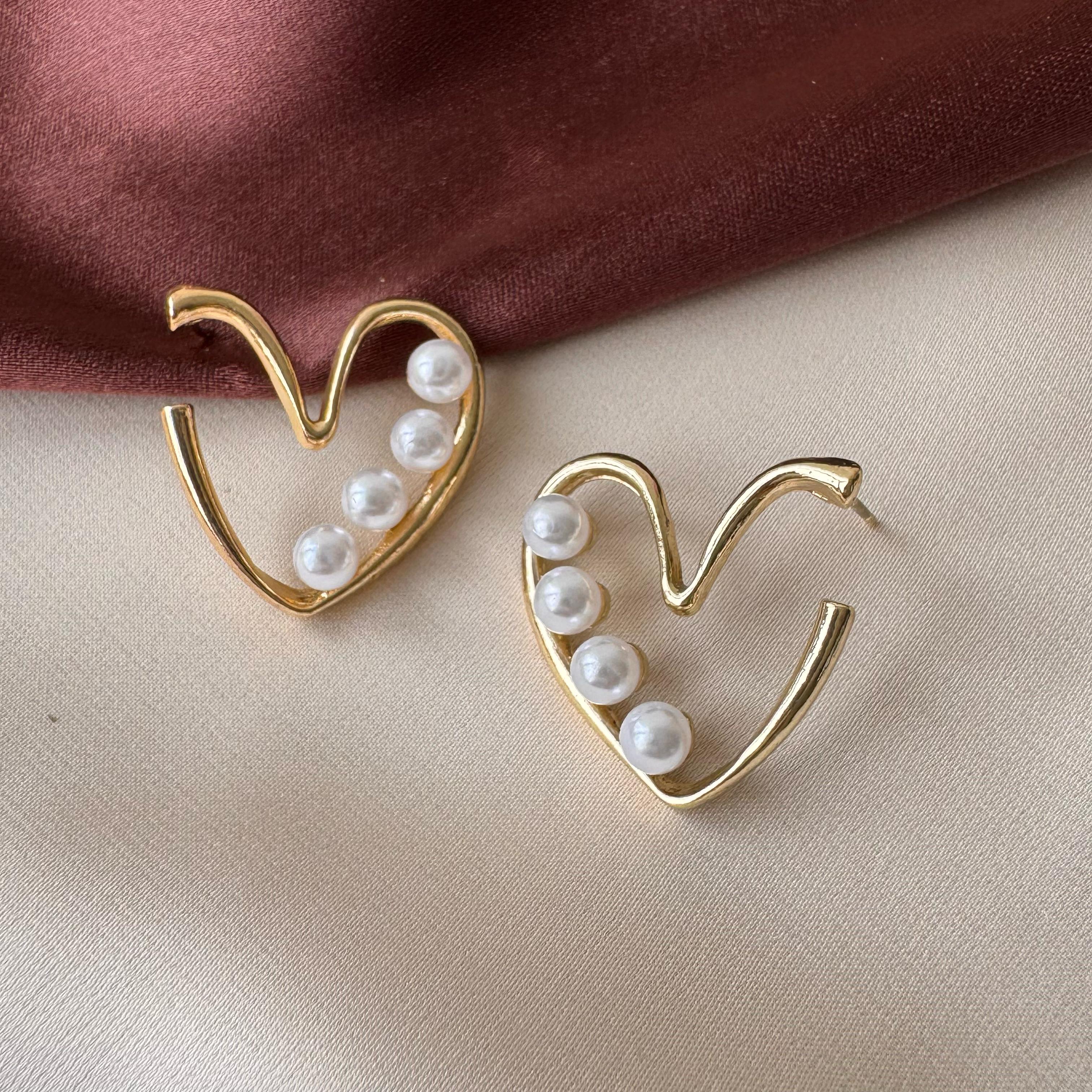 TFC Pearl Heart Gold Plated Stud Earrings