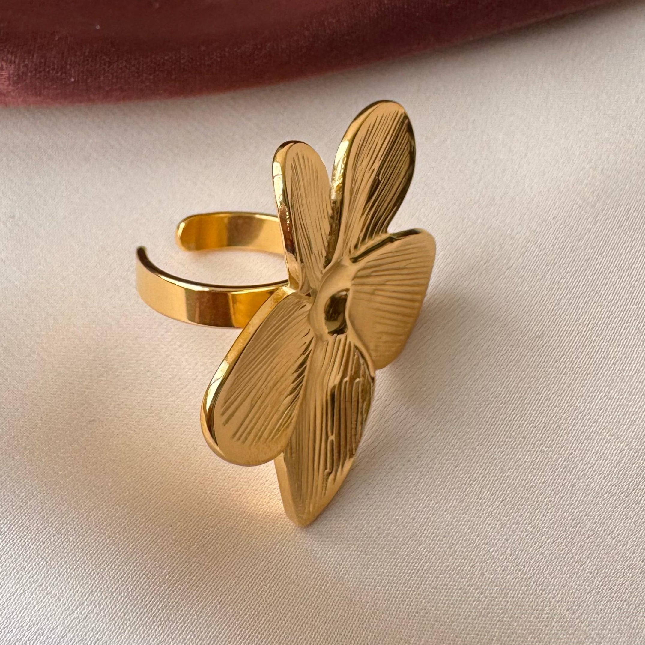 TFC Adjustable Flower Petal Gold Plated Ring