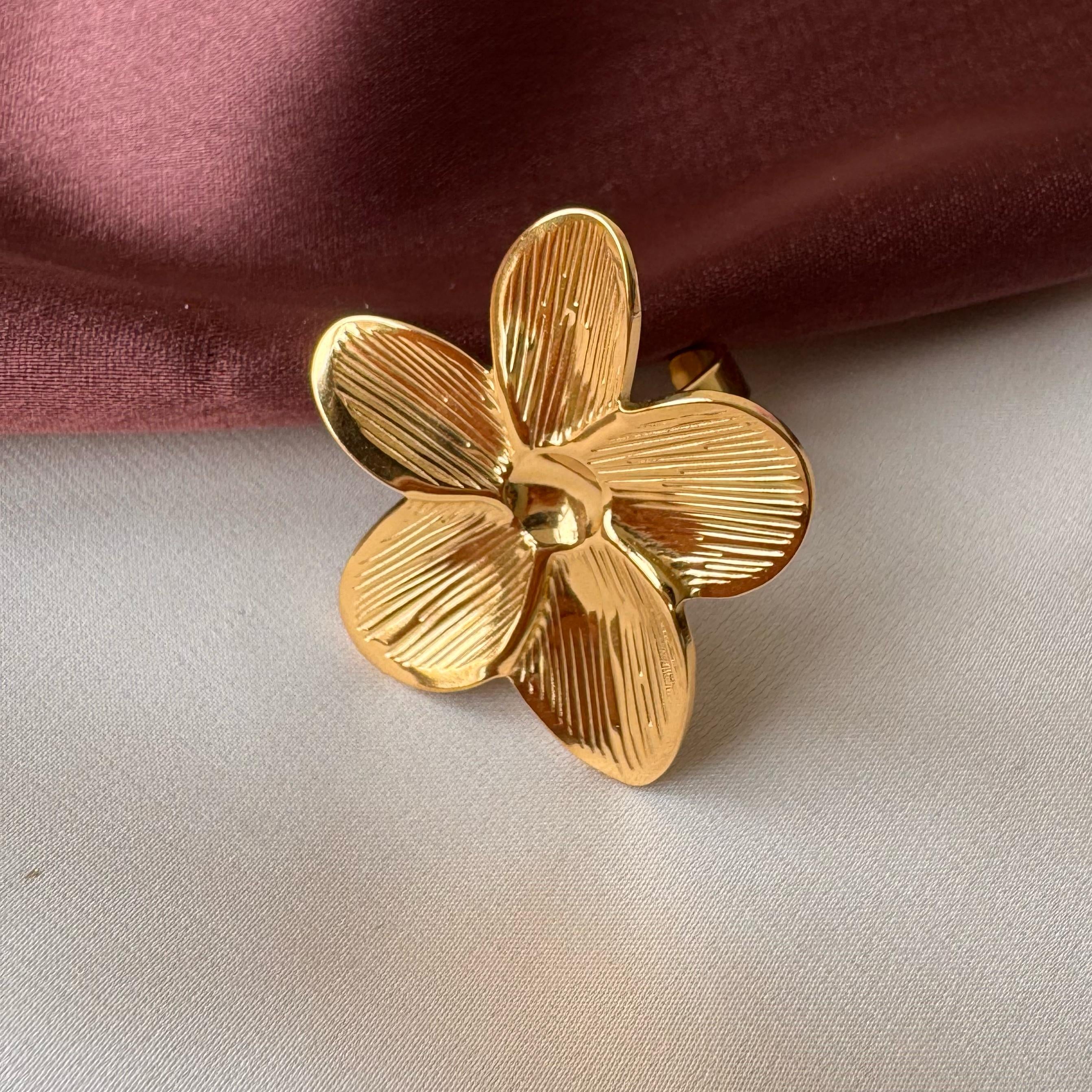 TFC Adjustable Flower Petal Gold Plated Ring