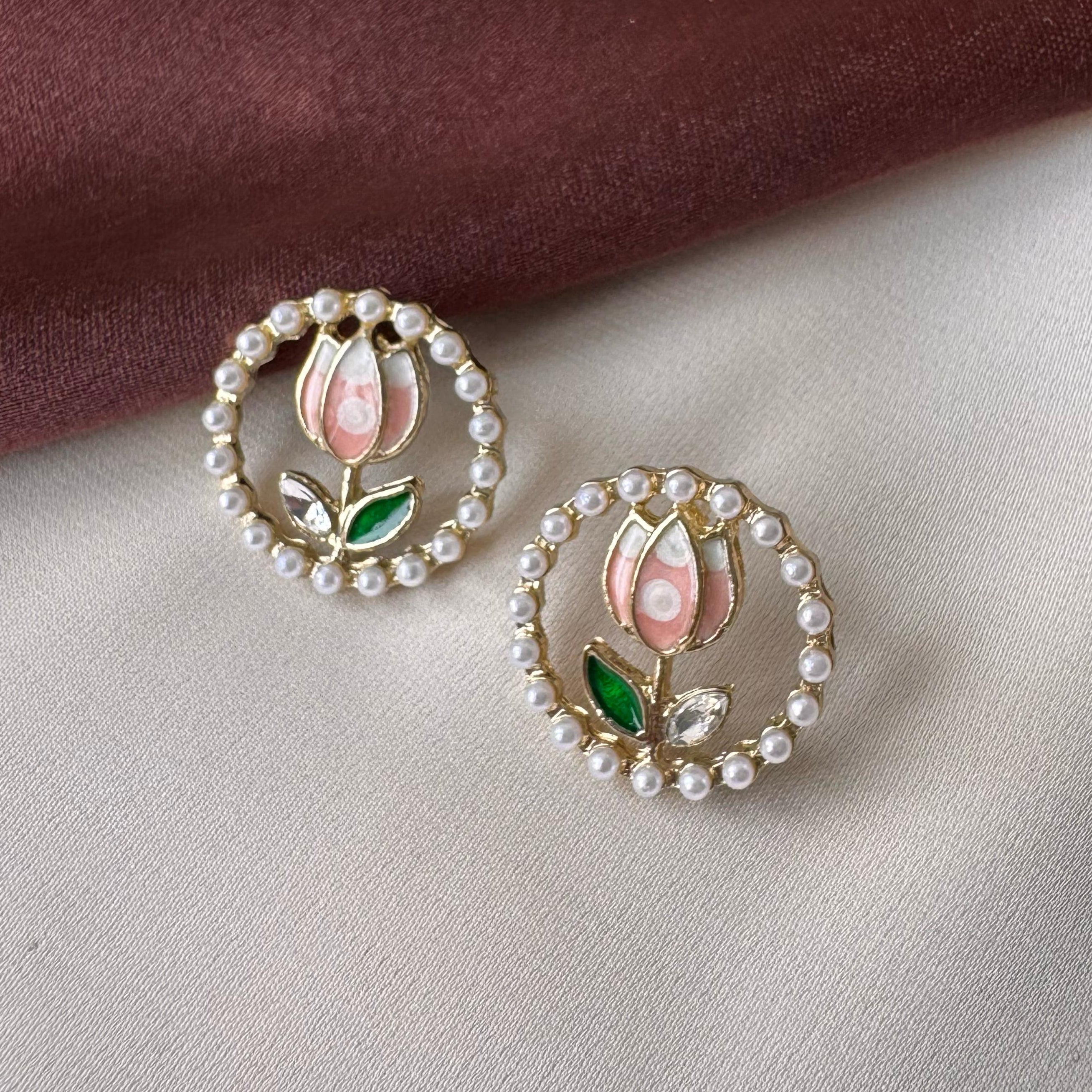 TFC Pink Lotus Gold Plated Stud Earrings