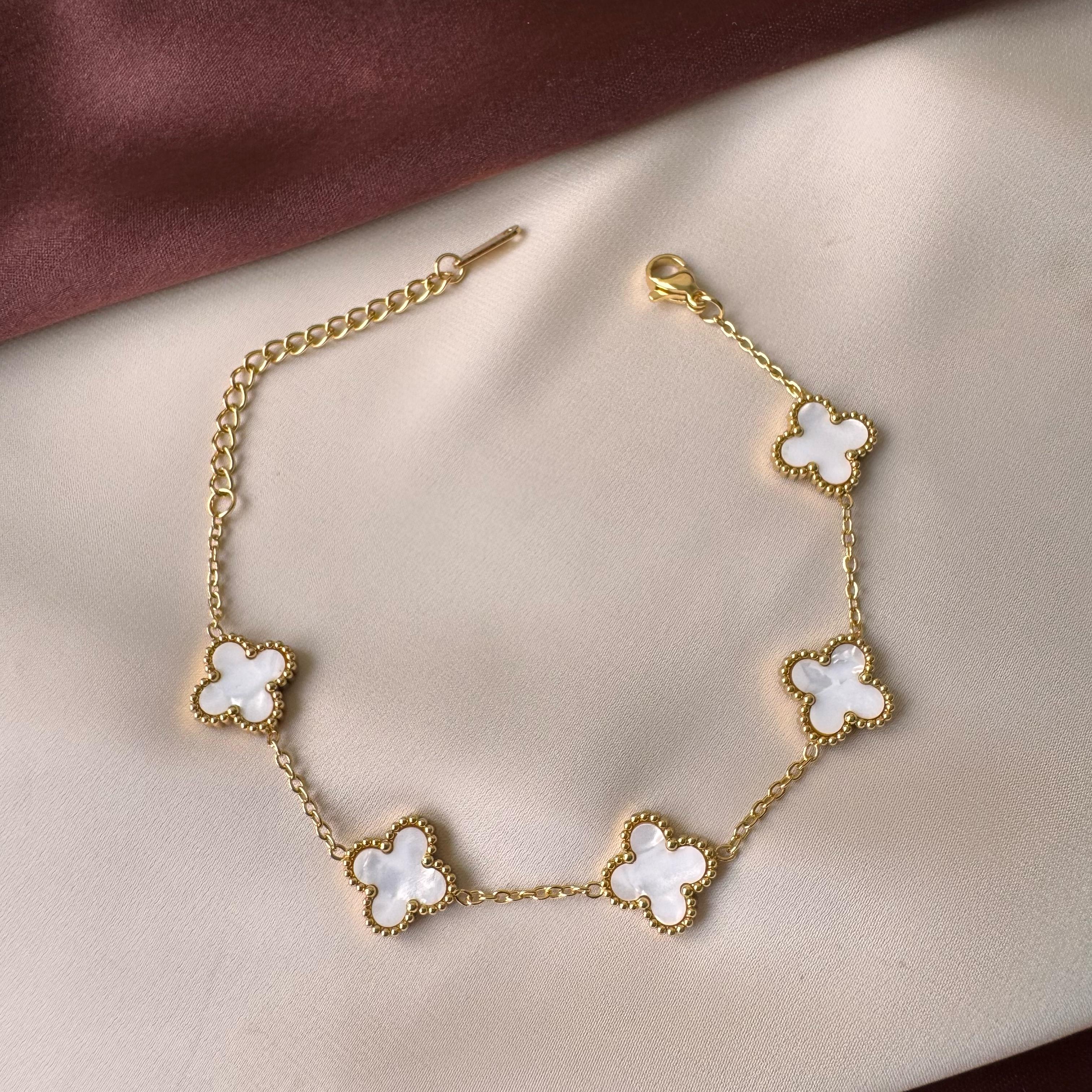 TFC White Flower Gold Plated Chain Bracelet
